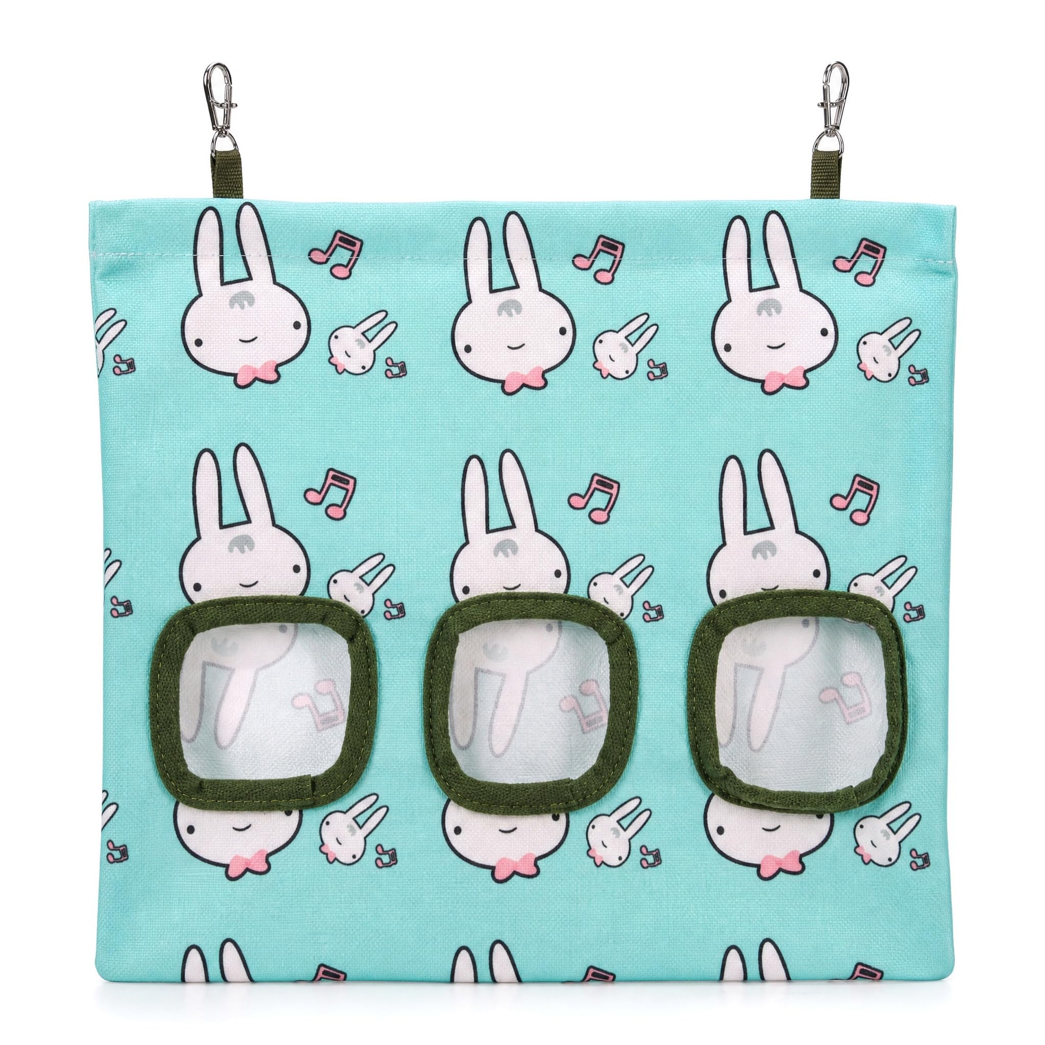 QIANSSE Guinea Pig Hay Feeder Rabbit Hay Feeder 3 Window Hanging Hay Bag