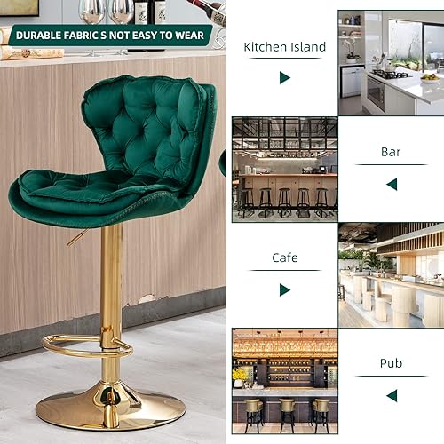 Miniatura 32 de SZLIZCCC Taburete de bar moderno giratorio de altura de pub, silla de comedor alta con asiento de terciopelo, respaldo, taburete hidráulico sin