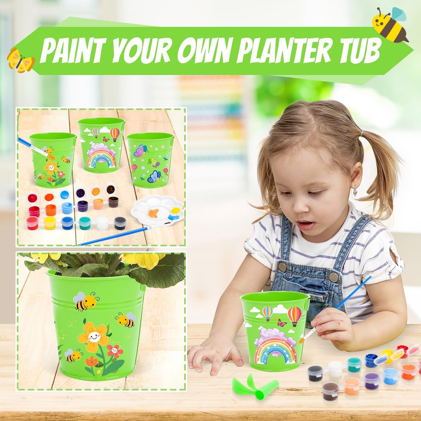 deAO Set Jardineria Infantil Herramientas De Jardín para Niños Verde Regadera Rastrillo