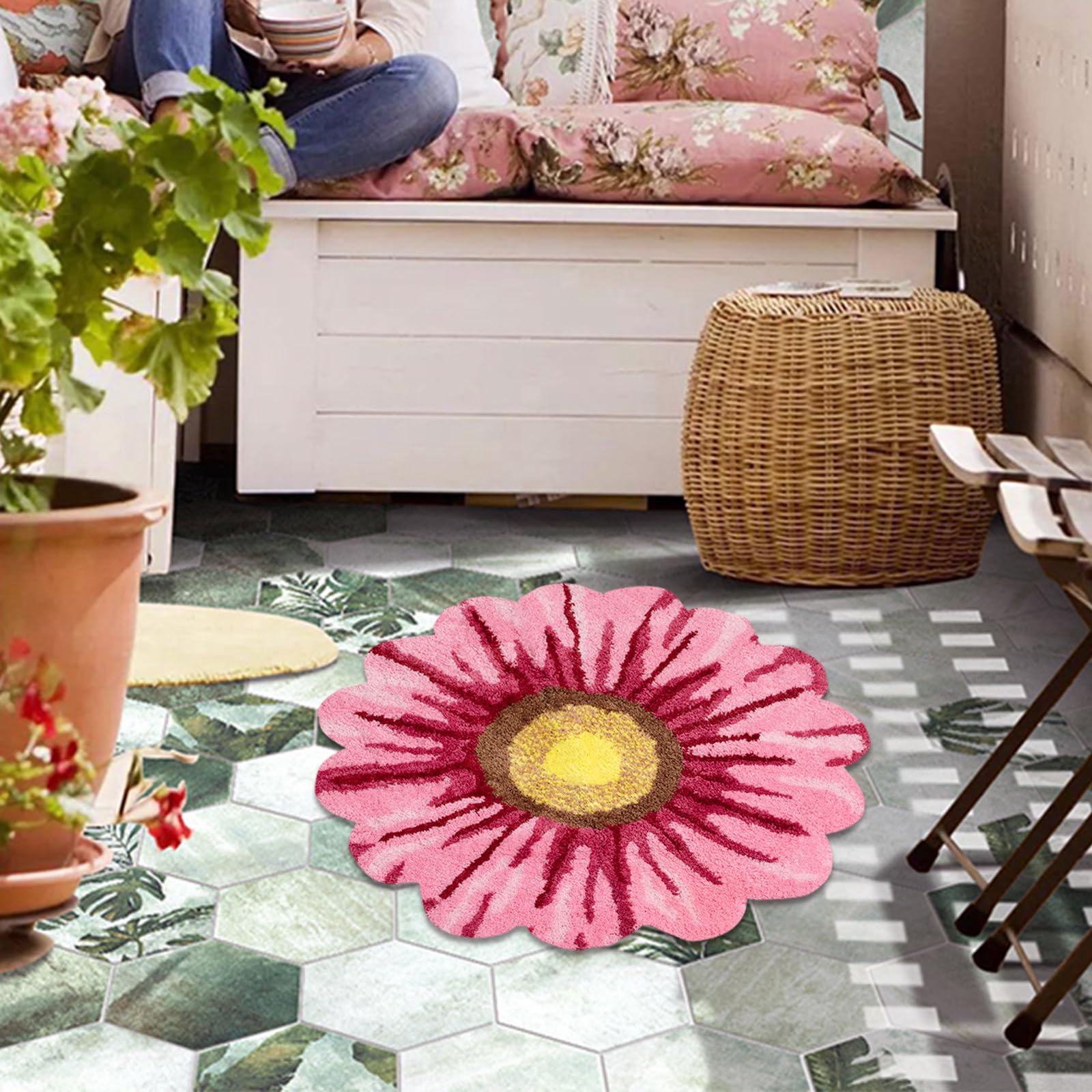 Alfombra de baño de felpa con margaritas florales y flores, felpudo de bienvenida, tapete de baño para inodoro, tapete grueso para fregadero de cocina, tapete para suelo, sofá, sentado, cojín
