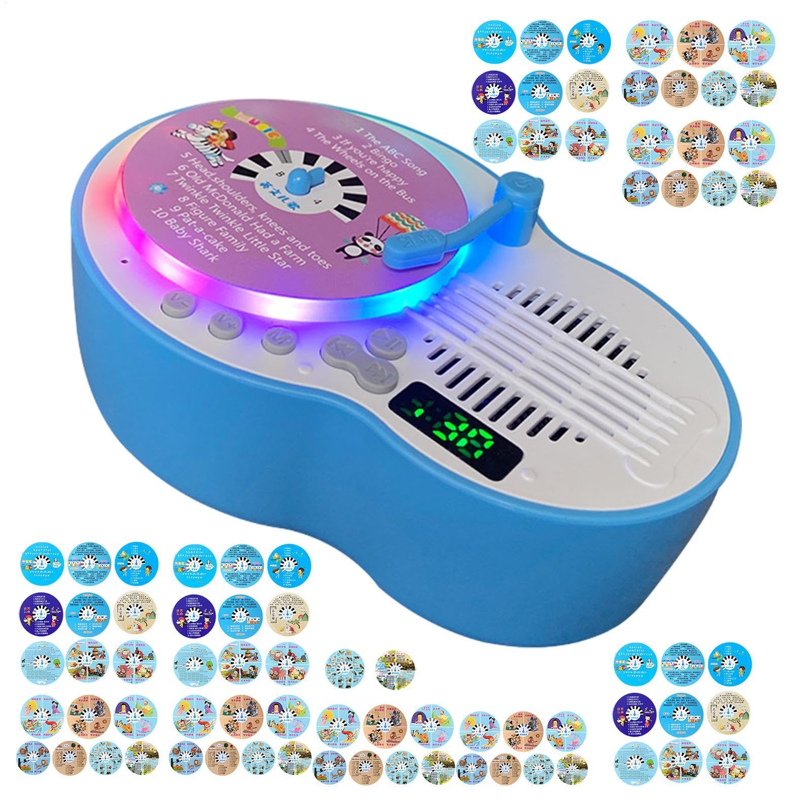 Tocadiscos De - Reproductor Cuentos Musicales para Niños Pequeños,Historias Canciones Fonógrafo - Sensorial con 84 Tarjetas para Educación Infantil Temprana.