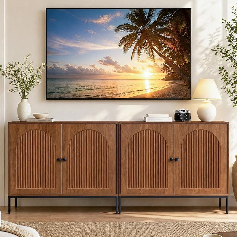 Brafab Fluted TV Stand with Storage, Modern Entertainment Center, Walnut