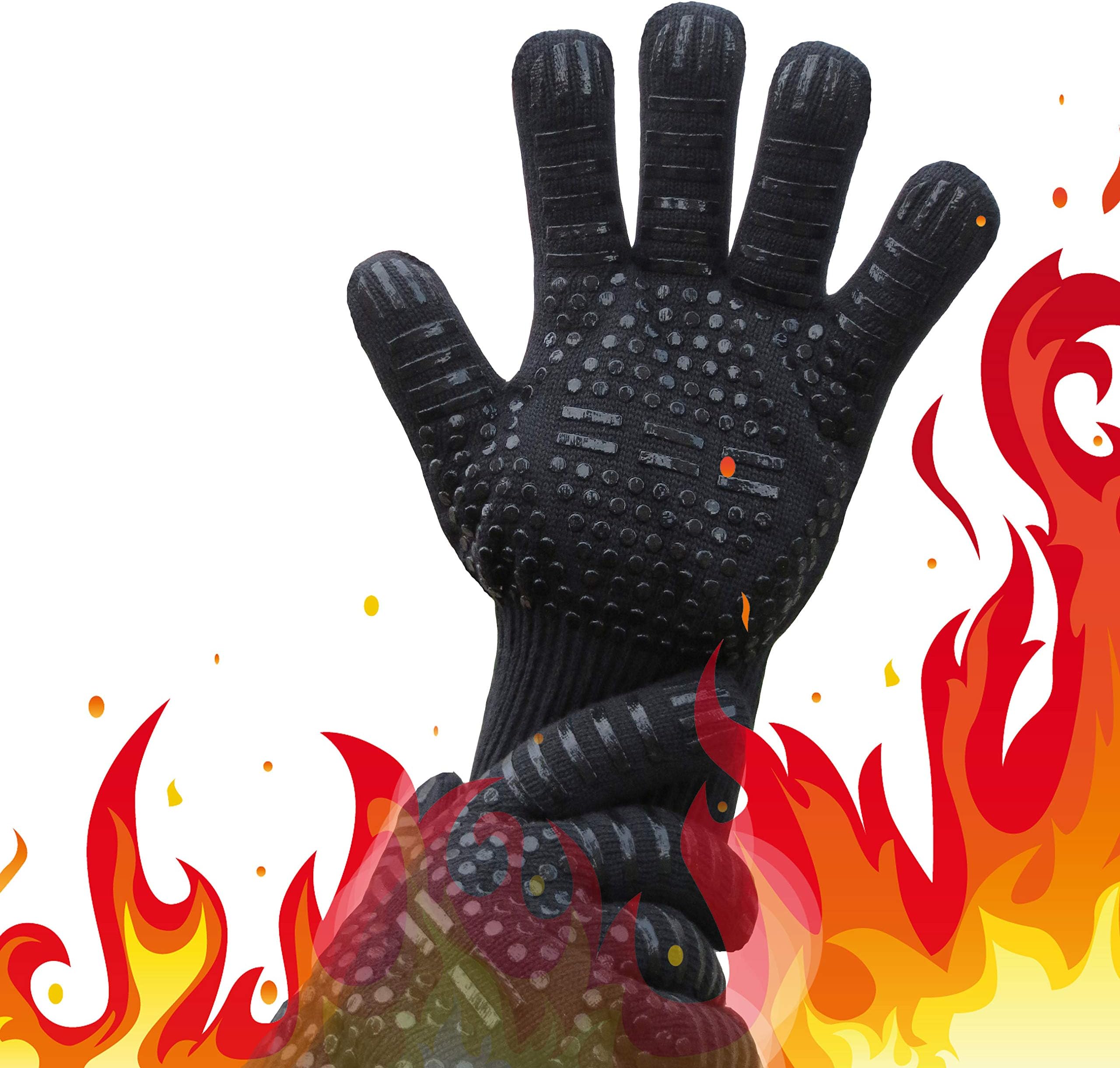 BBQ Gloves 932°F, Flexible Safe, Cotton Inside Oven Mitts for Cooking, Grilling, Baking, Extreme Heat Resistant, Best for Prevent Burns, Long Sleeve (14 Inch, XXL, Black) 1 Pair.