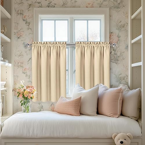 Miniatura 3 de DWCN Cortinas de oscurecimiento de habitación beige para cocinadormitorio, 60 x 36 pulgadas de largo, cortinas de ventana de ahorro de energía para