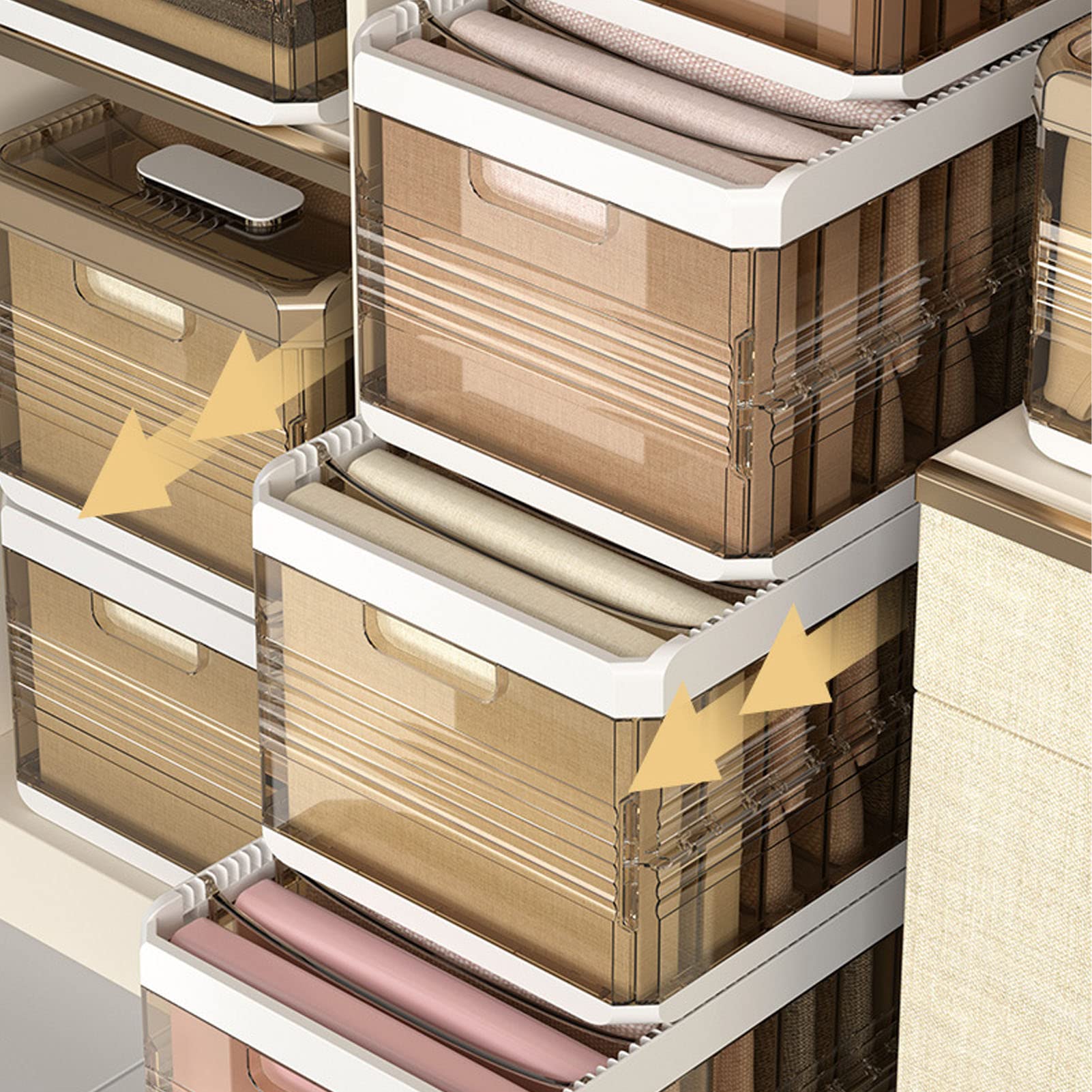 Caja de almacenamiento plegable con compartimentos para ropa, organizador de prendas para armario con diseño de riel deslizante, organizador apilable para pantalones, calcetines y (con tapa de 9
