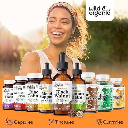 Vista 5 de Wild & Organic Tintura de Nuez Negra - Limpieza Desintoxicante con Extracto de Cáscara de Nuez Negra - Suplemento Herbal para Desintoxicación