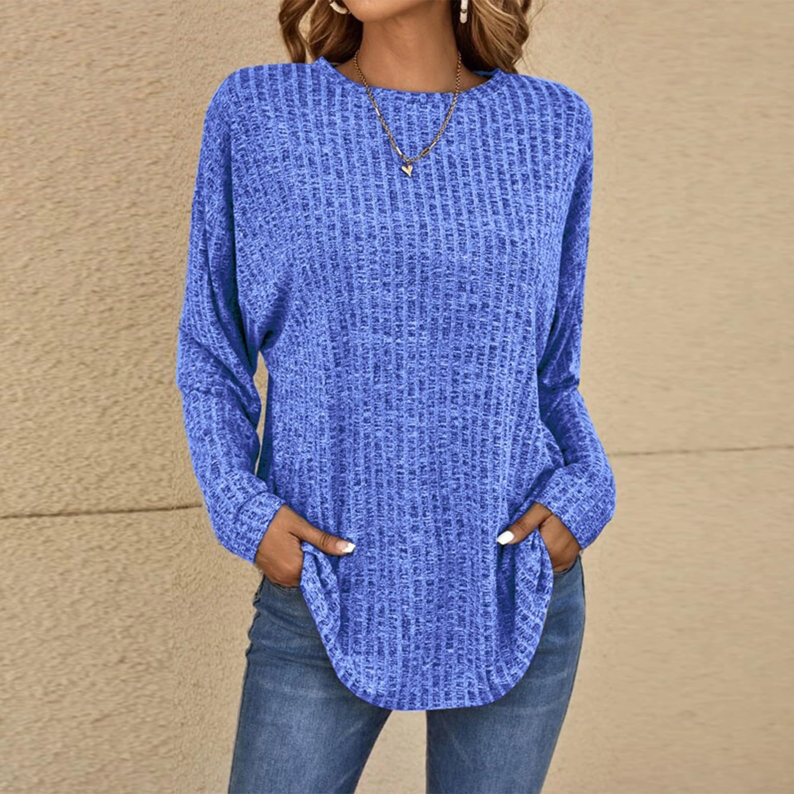 Singular-Point Strickpullover Damen Rundhals Langen Ärmeln Pullover Elegant Strickpulli Lässig Winterpullover Einfarbig Pulli Oberteile Sweater