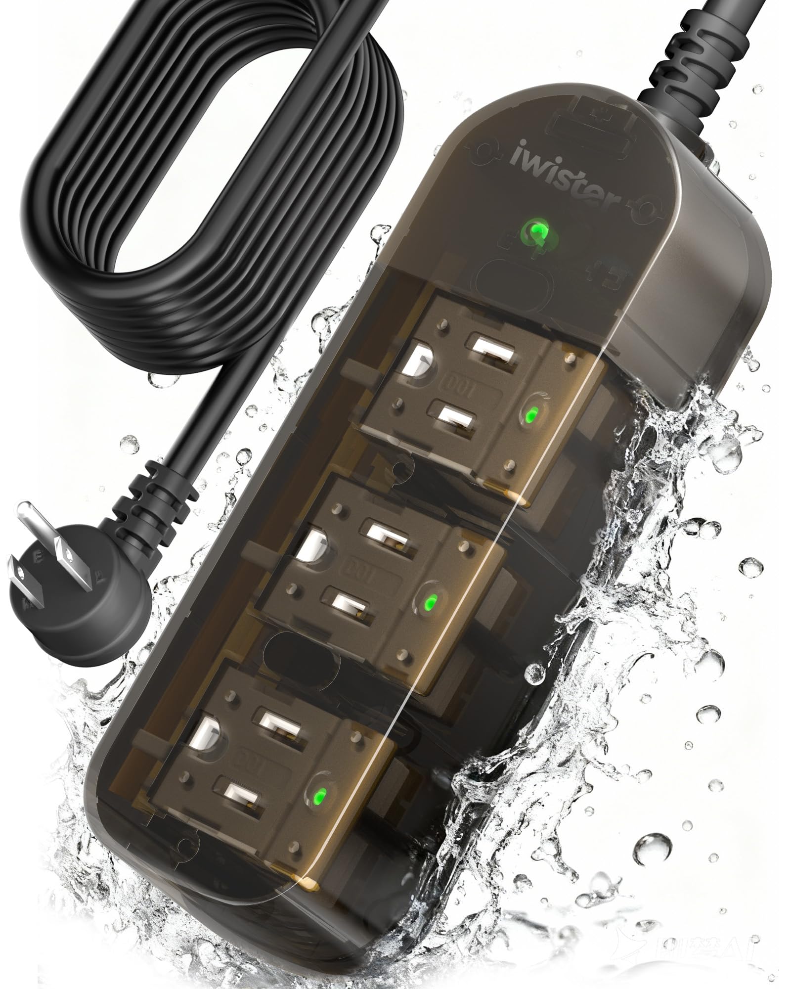 Outdoor Power Strip Weatherproof, 3 AC Outlets, 15FT Extension Cord