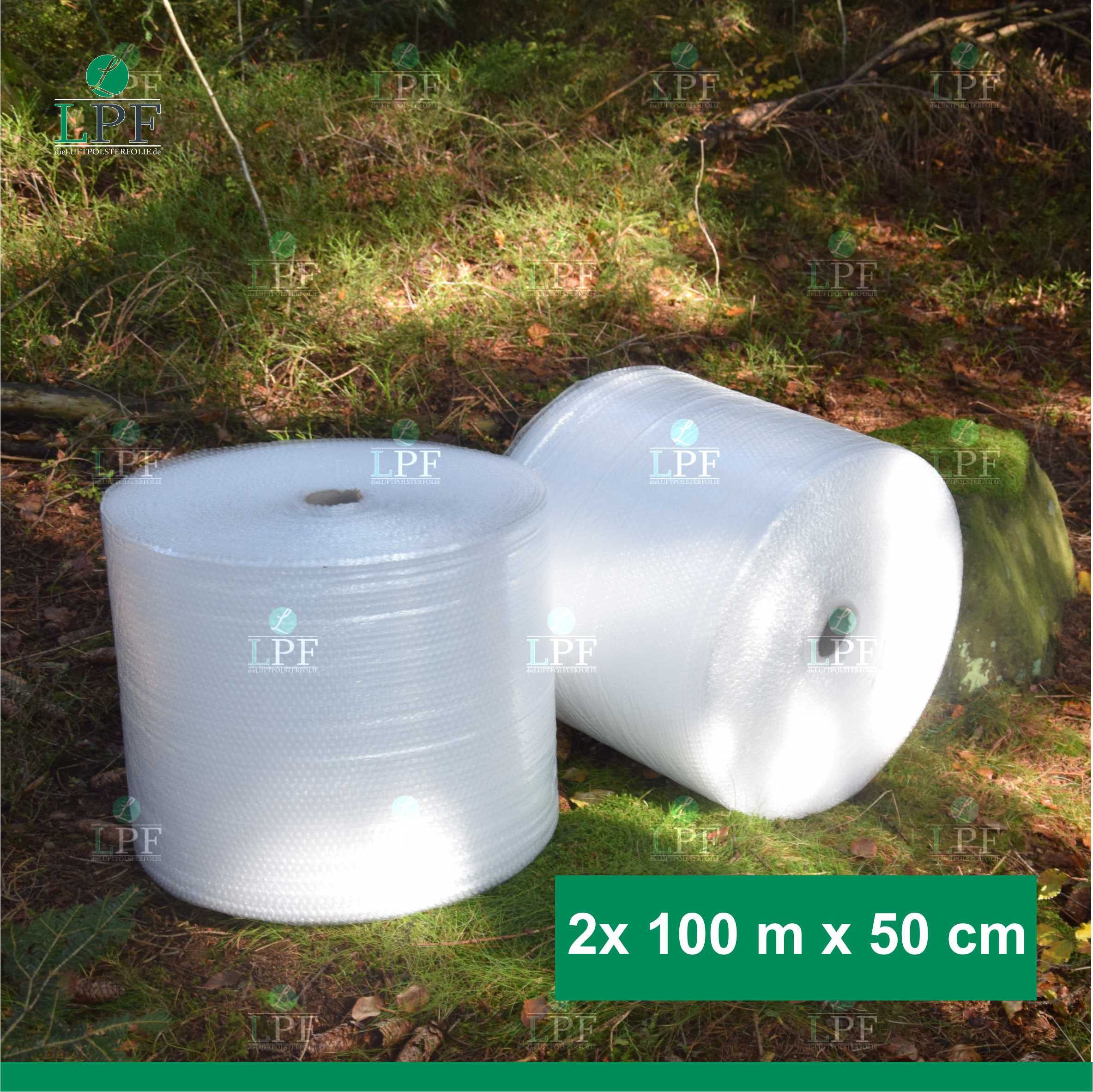dieLUFTPOLSTERFOLIE Luftpolsterfolie 2x 50cm x 100m Verpackungsfolie Luftpolster Rolle Blisterfolie Noppenfolie Polsterfolie Umzug 1m Knallfolie Polstermaterial Versand Transparent Umzugfolie 100