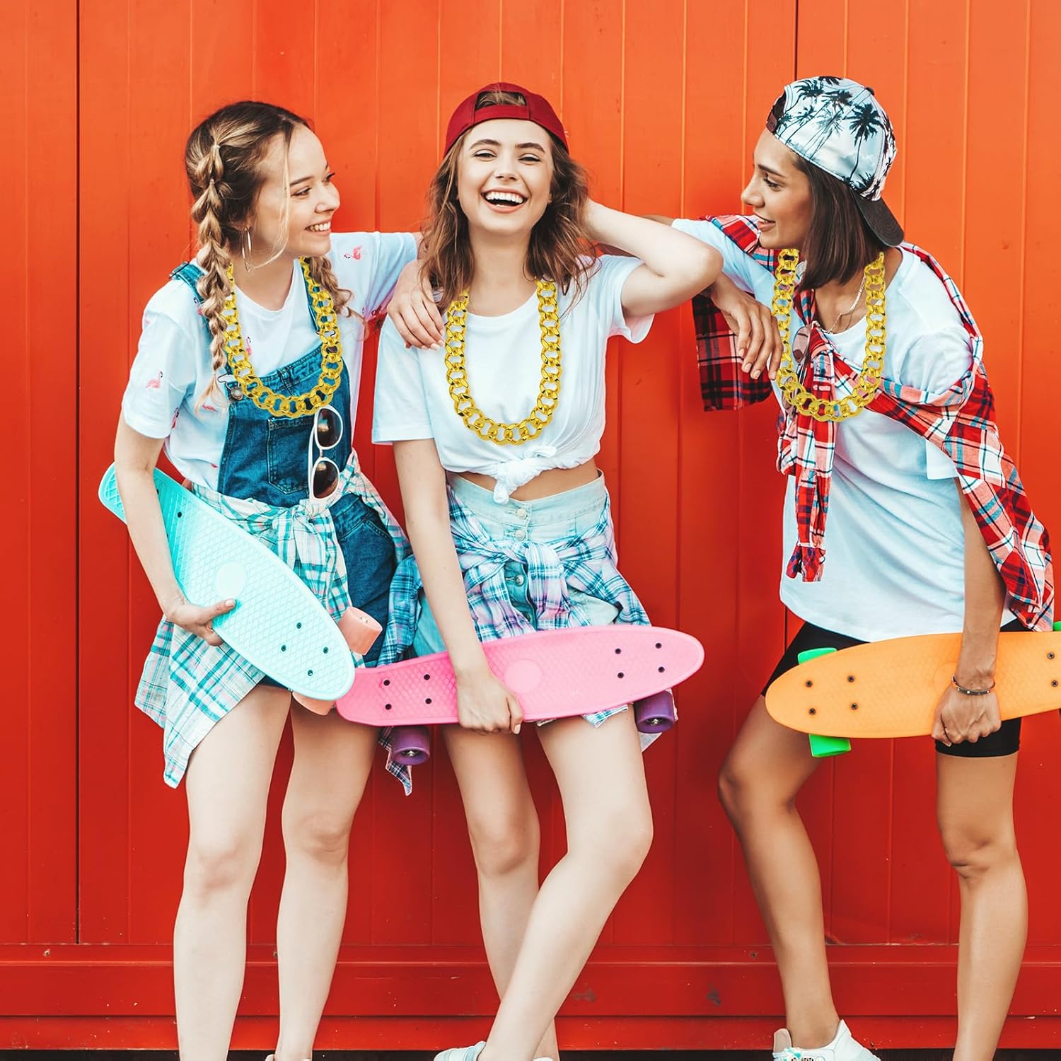 6 Pcs Fake Gold Chains, 32 Inch Halloween Costume Rapper Chain Hip Hop Cuban Link Chain Plastic Chain Necklace for Men Women 80s 90s Cosplay Accessory - Image 4