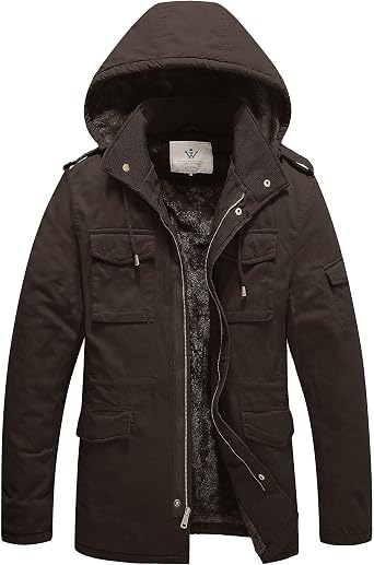 WenVen Mens Winter Thickened Military Parka Jacket Warm Coat