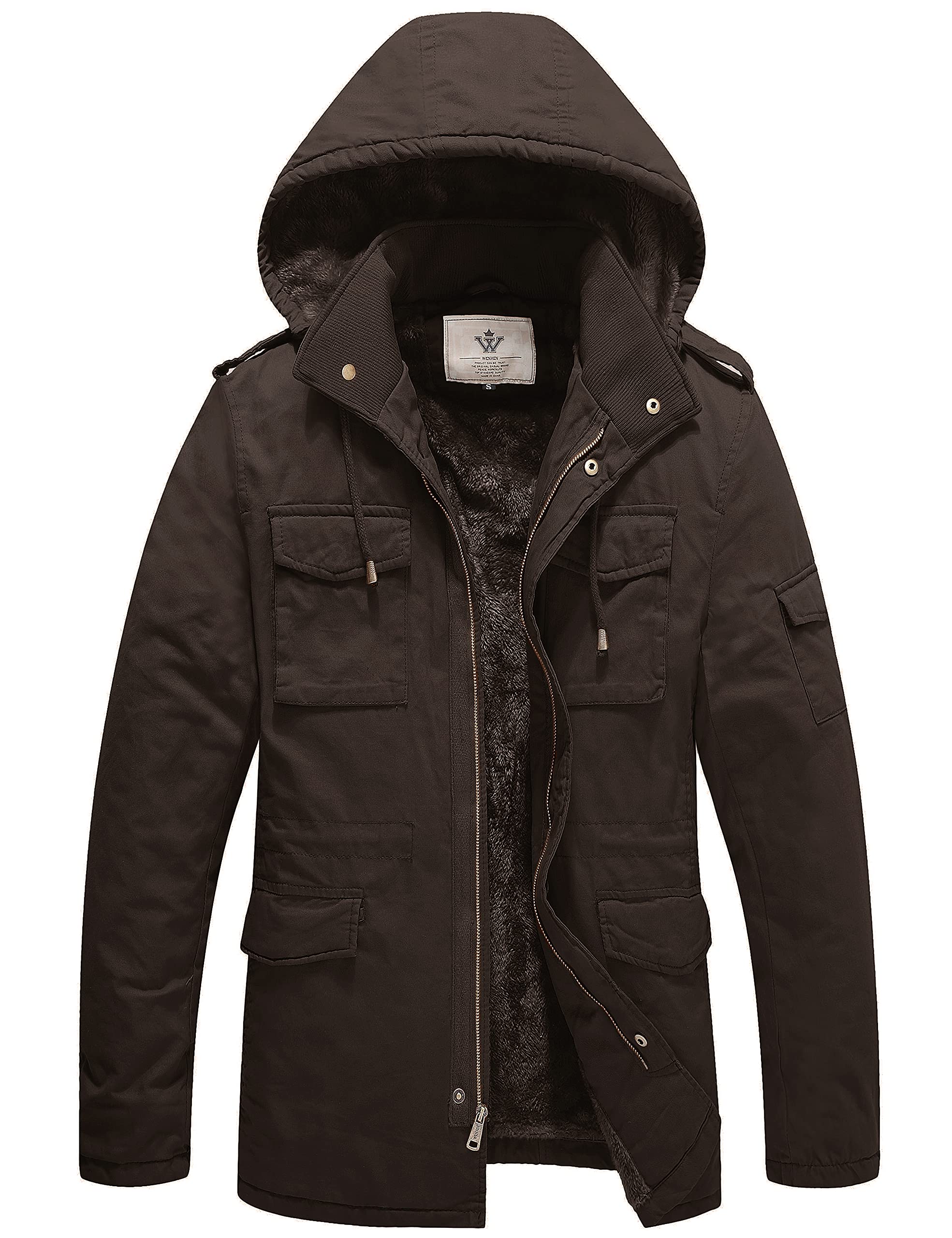 WenVen Men's Winter Military Thicken Parka Jacket Warm Coat with Removable Hood