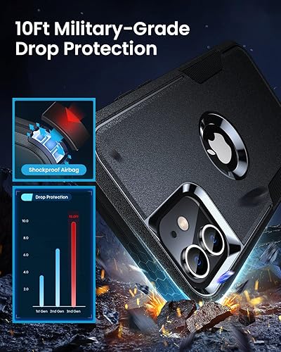 Miniatura 2 de FireNova Funda protectora resistente 3 en 1 para iPhone 12, con protector de pantalla de vidrio templado, a prueba de golpes y caídas, funda