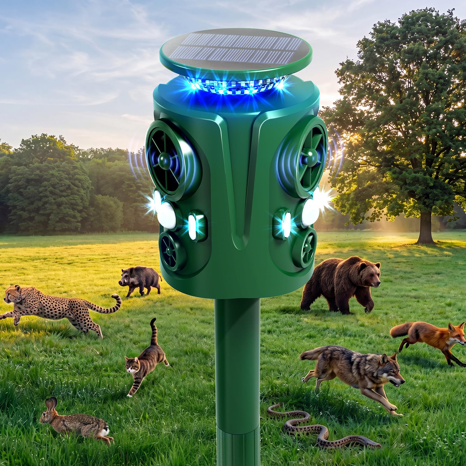 Katzenschreck Ultraschall Marderschreck, 360 Grad Katzenschreck für Garten mit LED-Blitzlicht, IP66 Wasserdicht 5 Modus Solar Tiervertreiber – Katzenabwehr Marderabwehr Vogelabwehr Waschbär Abwehr