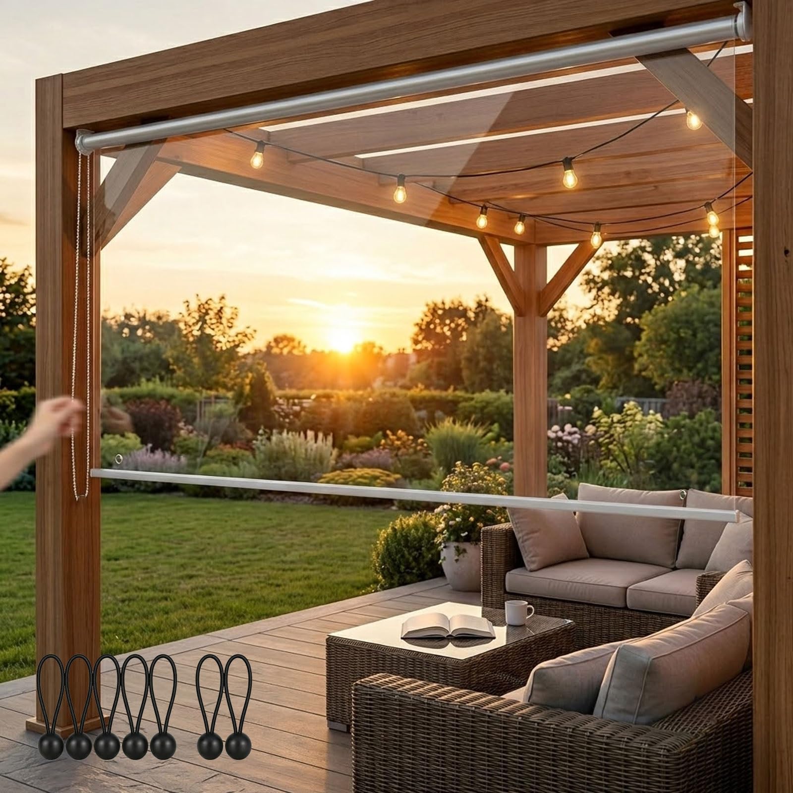 Tende a Rullo Trasparenti in PVC per Esterni, Tende Avvolgibili Impermeabili e Antivento, Resistenti Tapparella Avvolgibile, Cortina divisoria All'Aperto per Pergolato da Giardino(W50xH90cm)