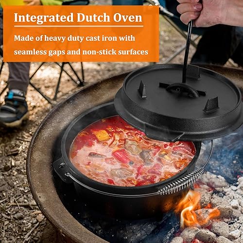 Miniatura 4 de Leonyo Horno holandés de hierro fundido de 5 cuartos de galón, olla holandesa 2 en 1 con tapa, juego de ollas y sartenes de campamento grande de