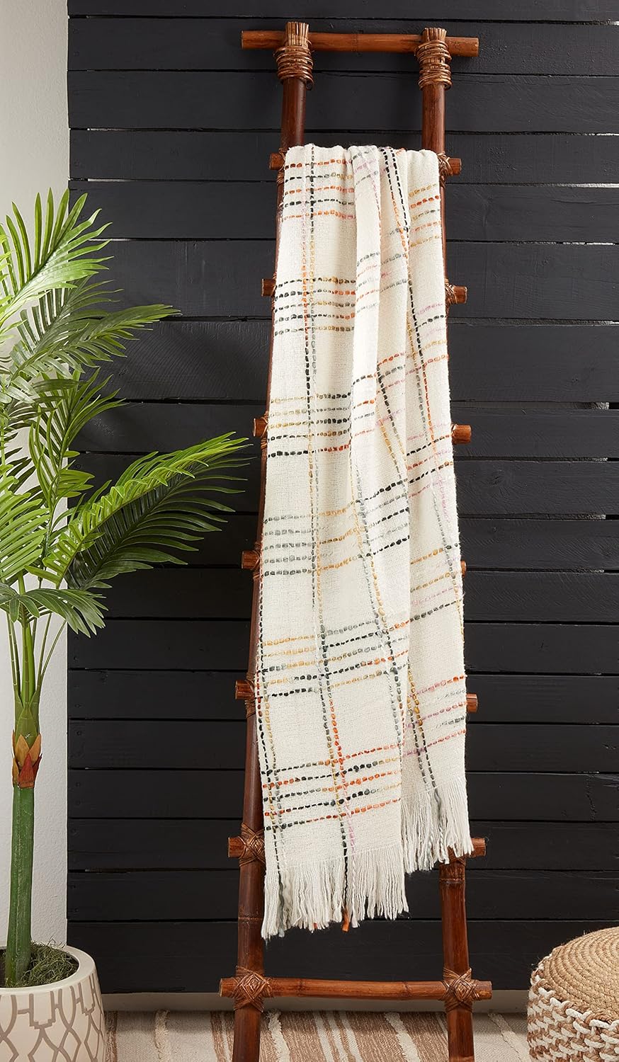 Multicolor Crosshatch Design Throw Blanket with Fringe, 50"x60"