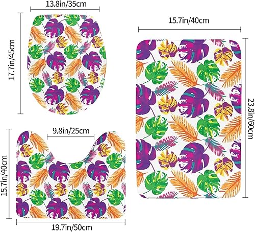 Miniatura 2 de Tropical Maple Leaf Bathroom Rugs and Mats Sets 3 Piece, Ultra Soft Non Slip Absorbent Microfiber Bath Rugs and U-Shaped Toilet Rug, Bathroom Floor