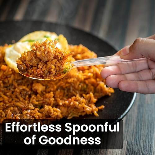 Miniatura 3 de Lonezo 150 unidades Cucharas de plástico transparentes, desechables, ecológicas, desechables, resistentes a los golpes, cubiertos de plástico