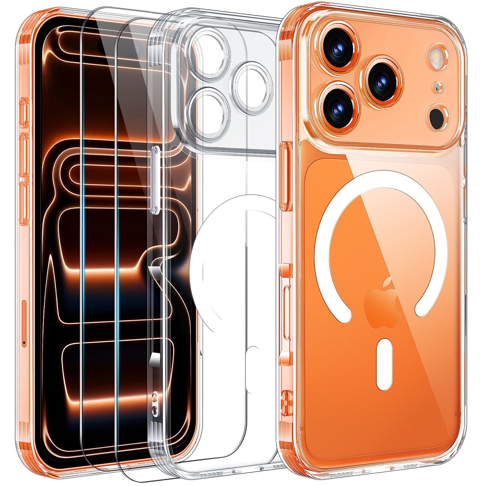 Yohii 3 in 1 Magnetica Cover per iPhone 17 Pro con 2 Pezzi Vetro Temperato [Protezione Fotocamera] Compatibile con Mag-Safe, Custodia Antiurto di Livello Militare, Trasparente