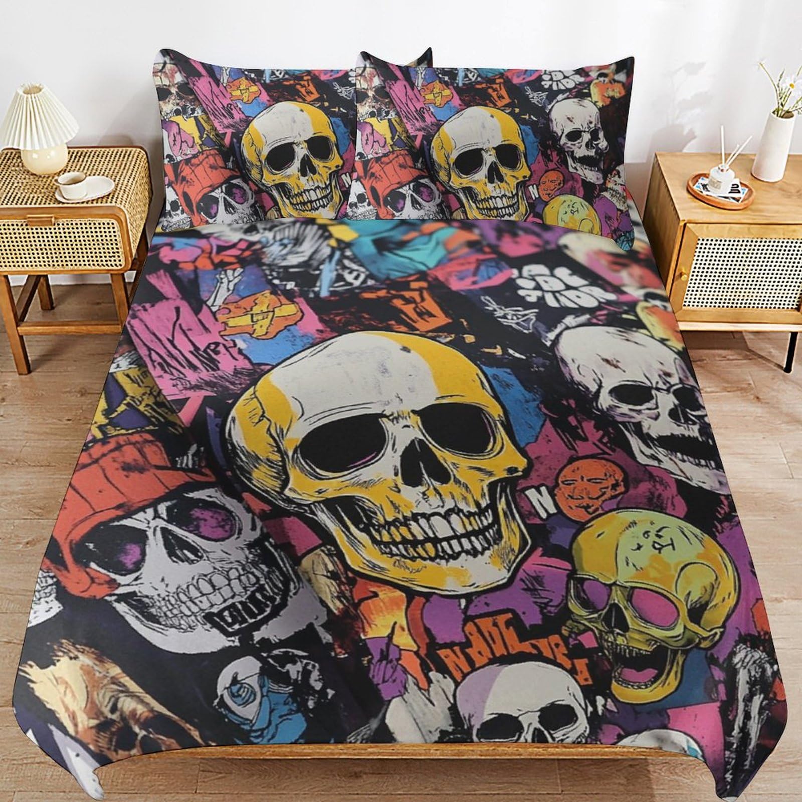 Ropa de cama esqueleto 200x200 cm juego de funda nórdica infantil de microfibra con cremallera