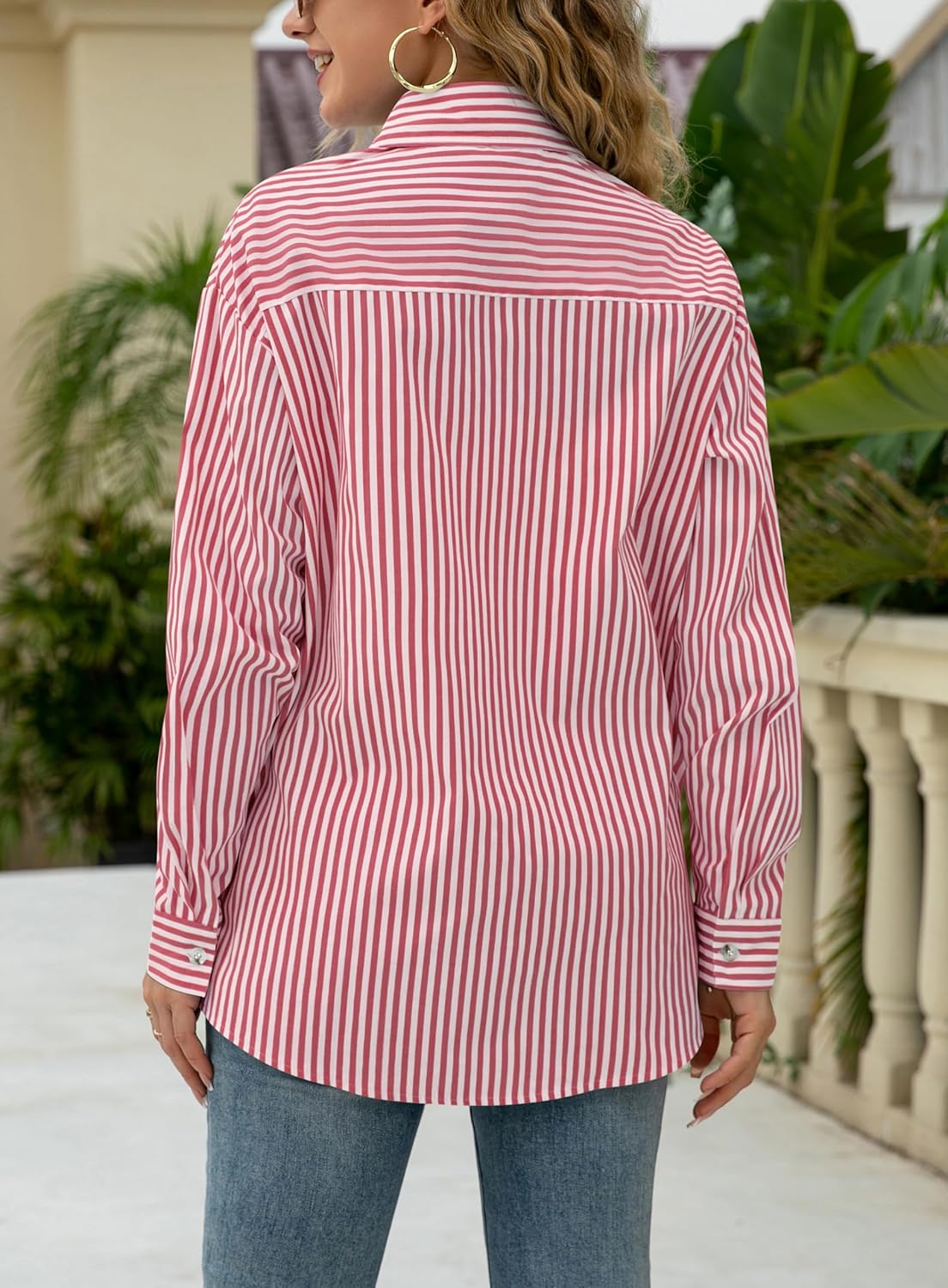 OMSJ Women's Striped Button Down Shirts Casual Long Sleeve Stylish Collared Classic Office Work Blouses Tops - Image 5