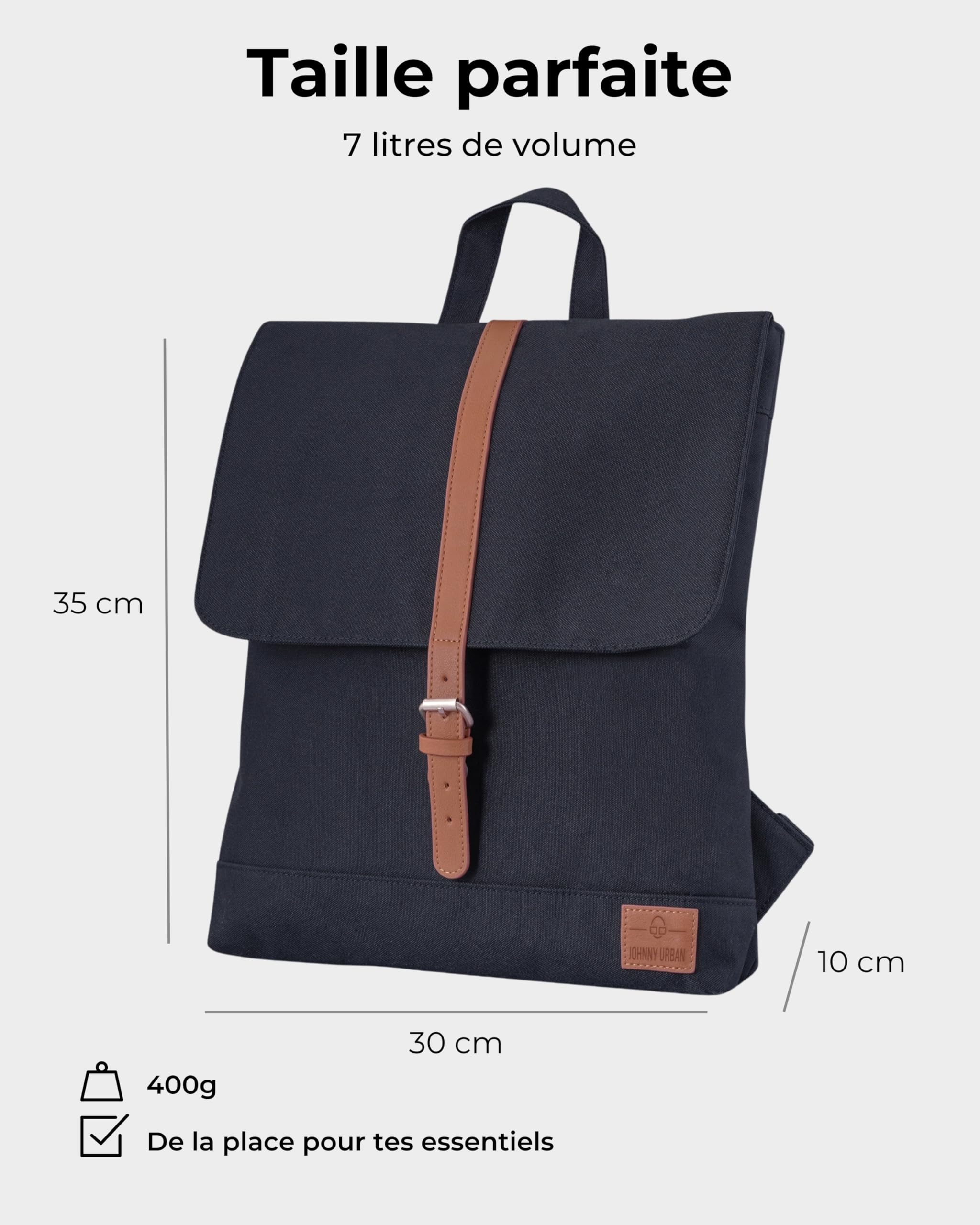 Sac à Dos Femme - JOHNNY URBAN Mia à partir de Pet recyclé – Daypack Durable Haute qualité – Petit Sac 7 litres Unisexe pour Homme & Femme - Imperméable avec Poche pour pc Portable