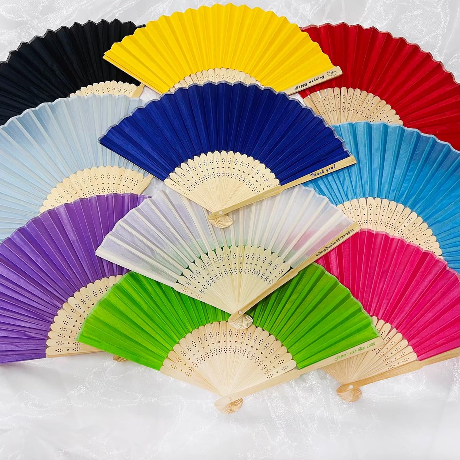 Los Fanáticos De La Boda Personalizan La Decoración Rural Fiesta De Playa Nombra Regalos Personalizados Invitados, Fans De Seda De Madera Novias (40pcs,Light blue 17)