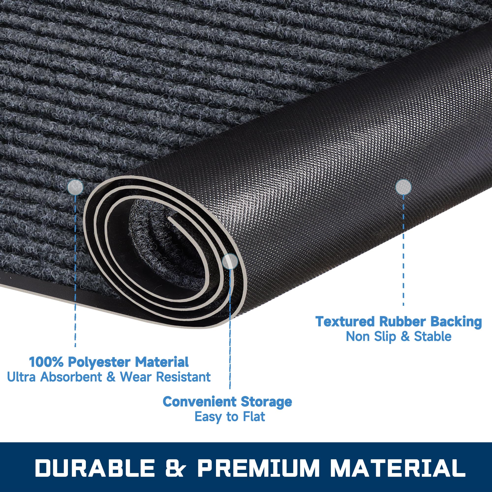 Tapete extra grande para puerta delantera, 5 x 3 pies, tapete de entrada para interiores y exteriores, tapete comercial resistente, tapete de goma antideslizante para entrada, impermeable, perfil bajo