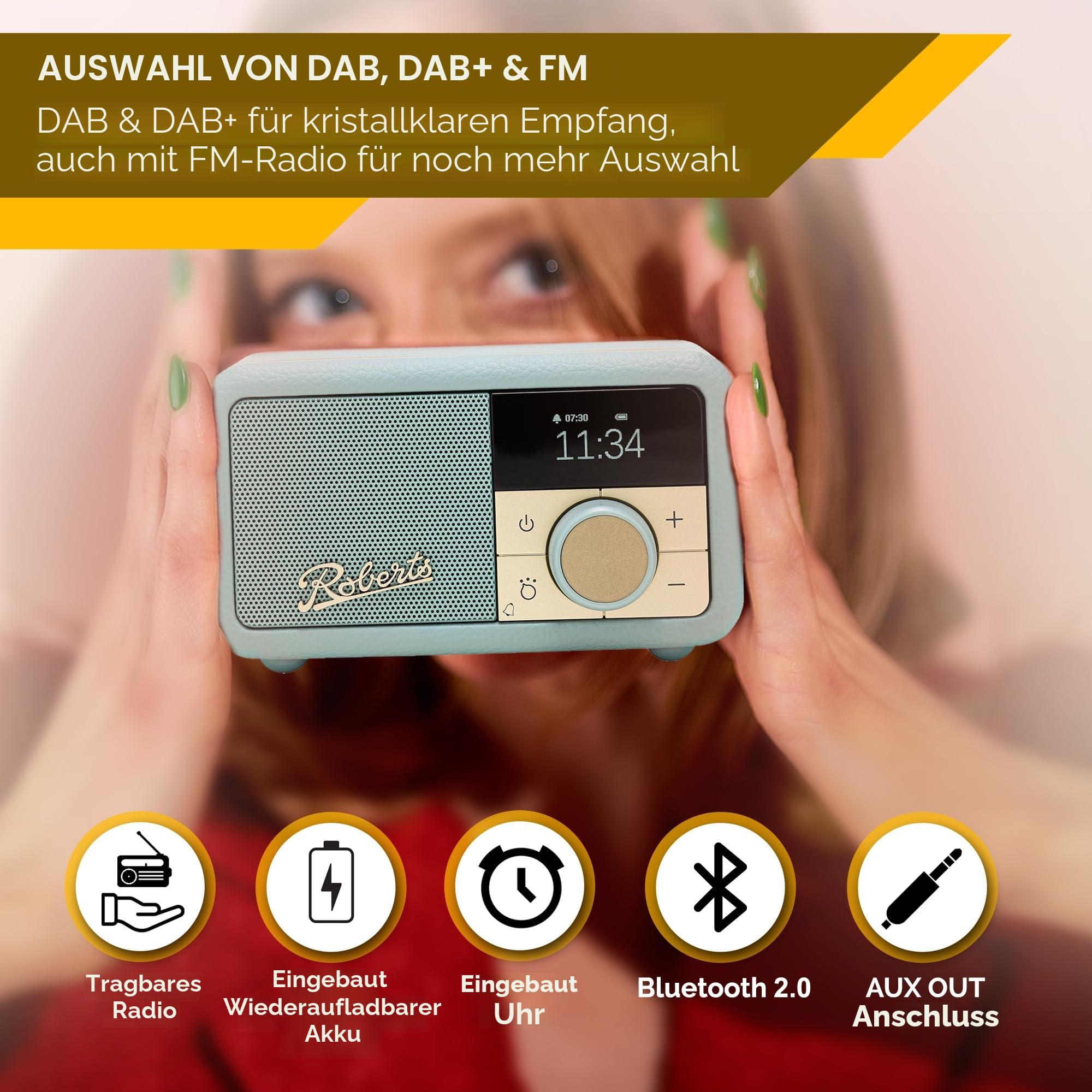 Roberts Revival PETITE2 FM/DAB/DAB+ Digitalradio mit Bluetooth, Duck Egg