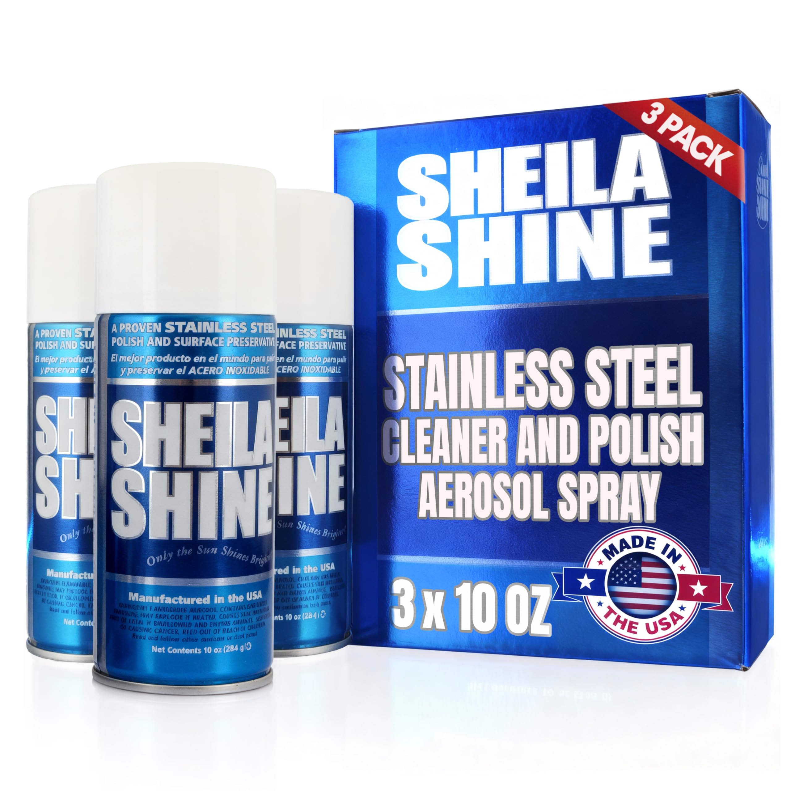 3 x 10oz Stainless Steel Cleaner and Polish - Removes Grease, Fingerprint & Watermark - Kitchen Appliances, Refrigerators, Sinks, Ovens & Grills - Streak Free Shine - Stainless Steel Cleaning Spray