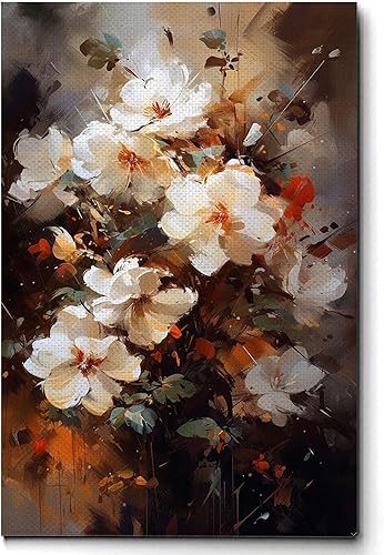 Miniatura 4 de Abstract White Flower Textured Oil Painting on Canvas,Large Original Nature Floral Landscape Acrylic Painting for Living Room Wall Art Decor