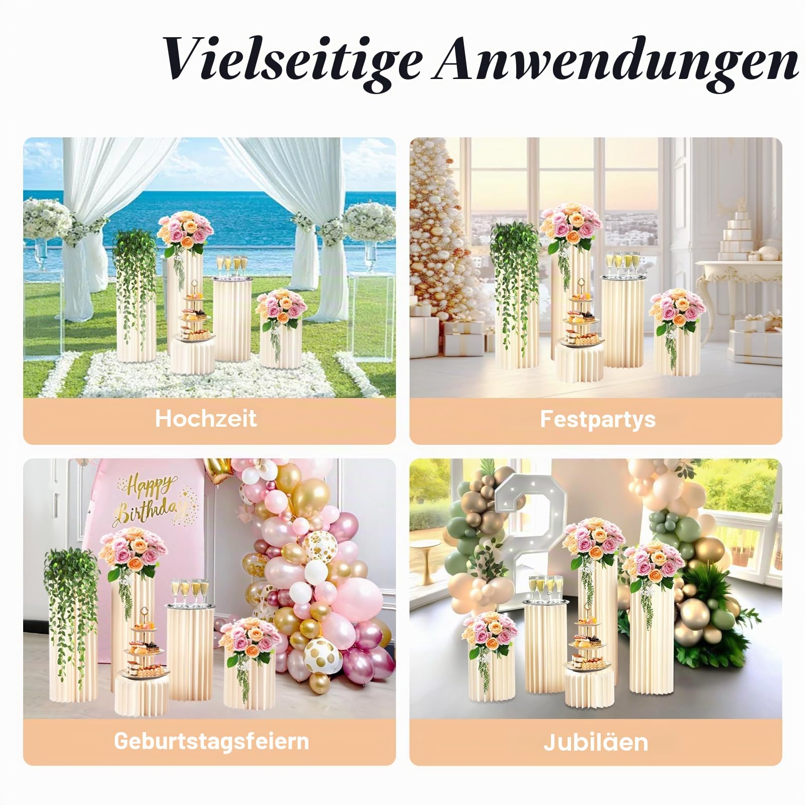 MINRS 5 Stücken Hochzeit Karton Blumensäule Vasen Faltbarer Tafelaufsatz aus Karton, Säulen-Display mit Acryldeckel, Faltbarer Blumenständer Dekosäule für Hochzeit, Party, Garten
