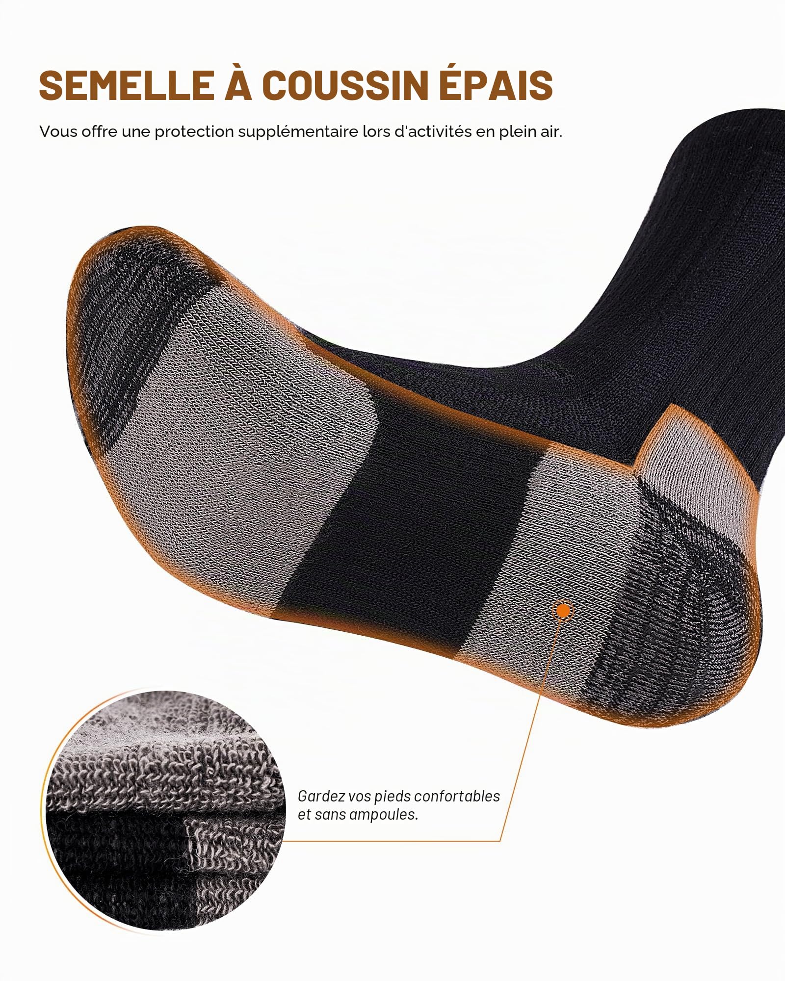 SockWaddles Chaussettes Randonnée Homme Femme Laine Mérinos Respirantes Amortissantes Trekking Course 3 Paires