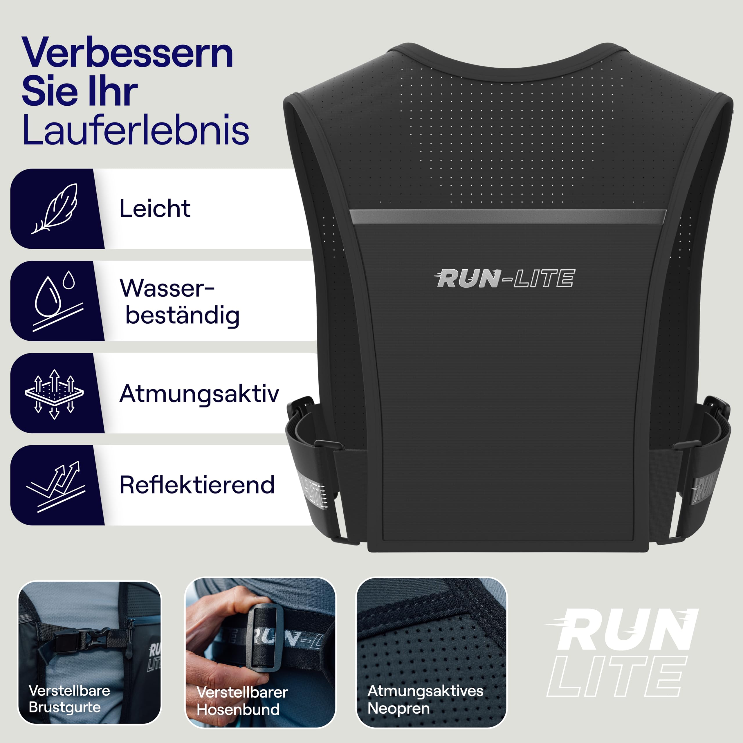 Laufweste mit Handyhalterung – Ultraleichte Trinkweste Damen & Herren, Reflektierend, 5 Taschen, Verstellbar, Wasserabweisend – Running Vest für Joggen, Marathon & Trail Running