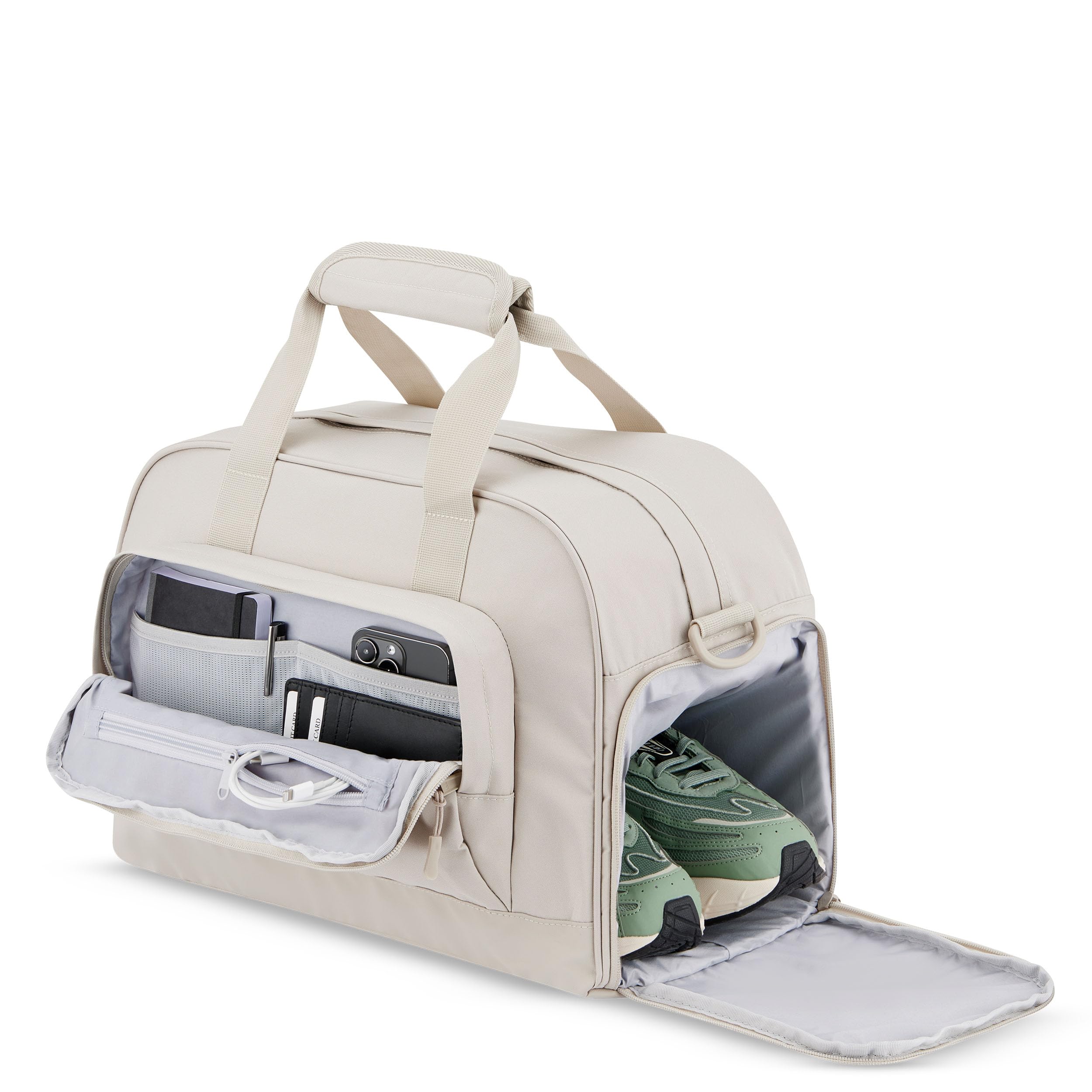 Larkson Weekender Femme & Homme Beige - Finja Medium - Sac de Voyage élégant avec Compartiment à Chaussures - Travel Bag en Pet Recyclé - Imperméable à l'eau