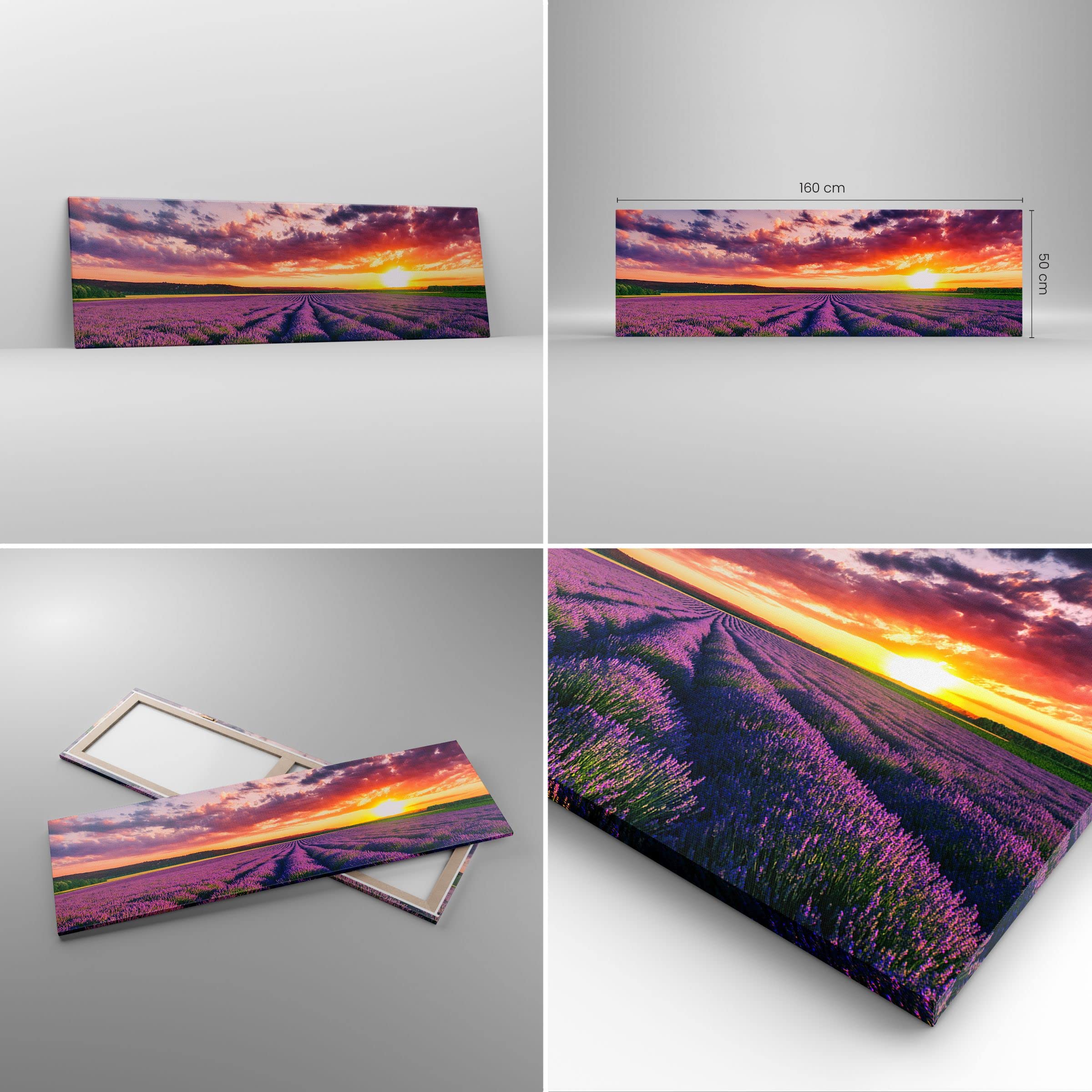 Cuadro Decorativo 160x50cm Moderno Panorámico Botánica Paisajes - 3816 | Lavanda montañas Campo Cuadro sobre Lienzo Grande Arte mural Decoración del Hogar Salón Dormitorio Oficina Cuadros de Pared