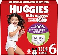 Huggies Little Movers Size 6 Diapers HuggFit 360° Leakproof Pull-Ons 104 Ct (35+ lbs) Ultimate Blowout Protection
