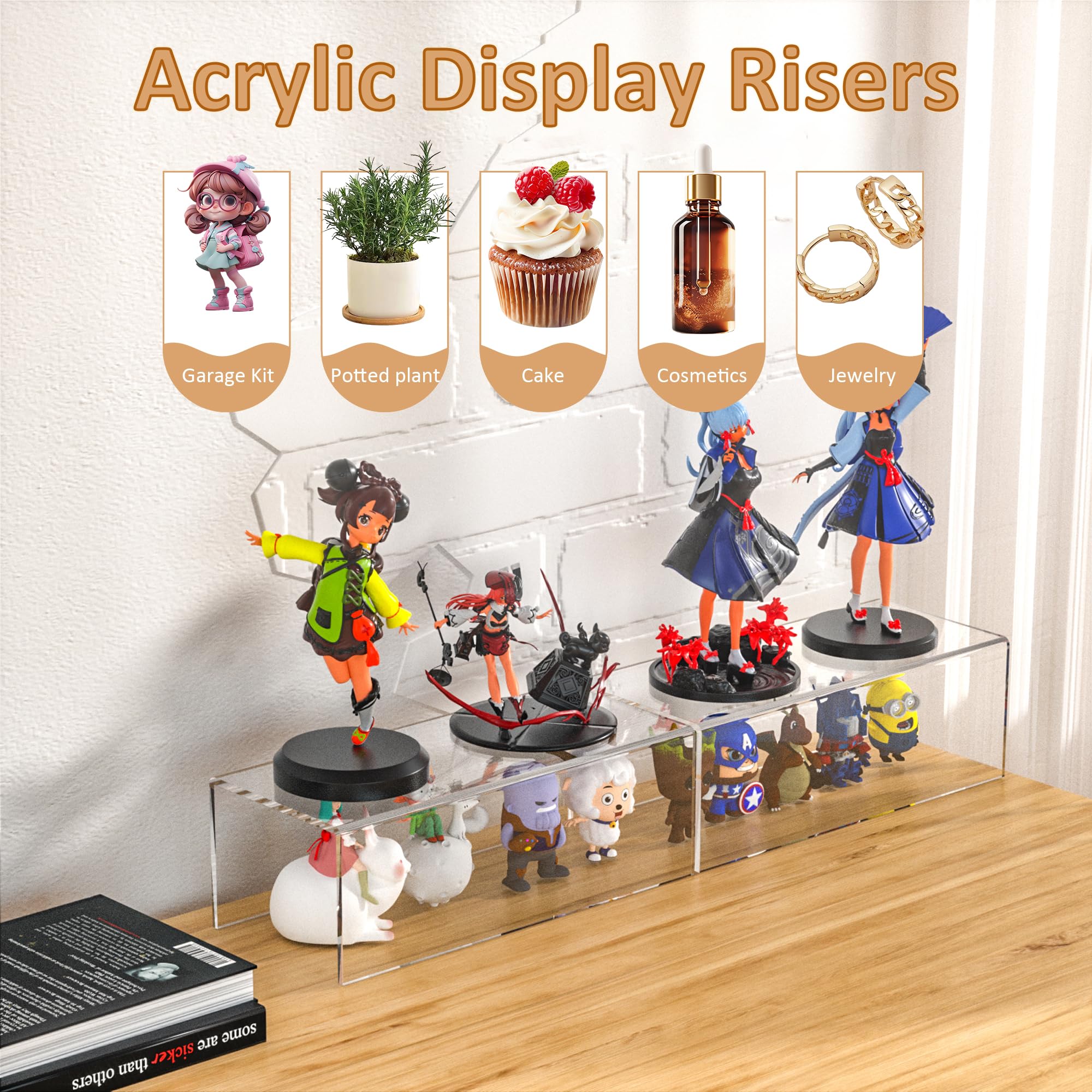 Sezanrpt Acrylic Shelf Riser 12x5.1x4 pack of 2, Clear Acrylic Stand for Funko Pop Collectibles, Brand Store - Image 3