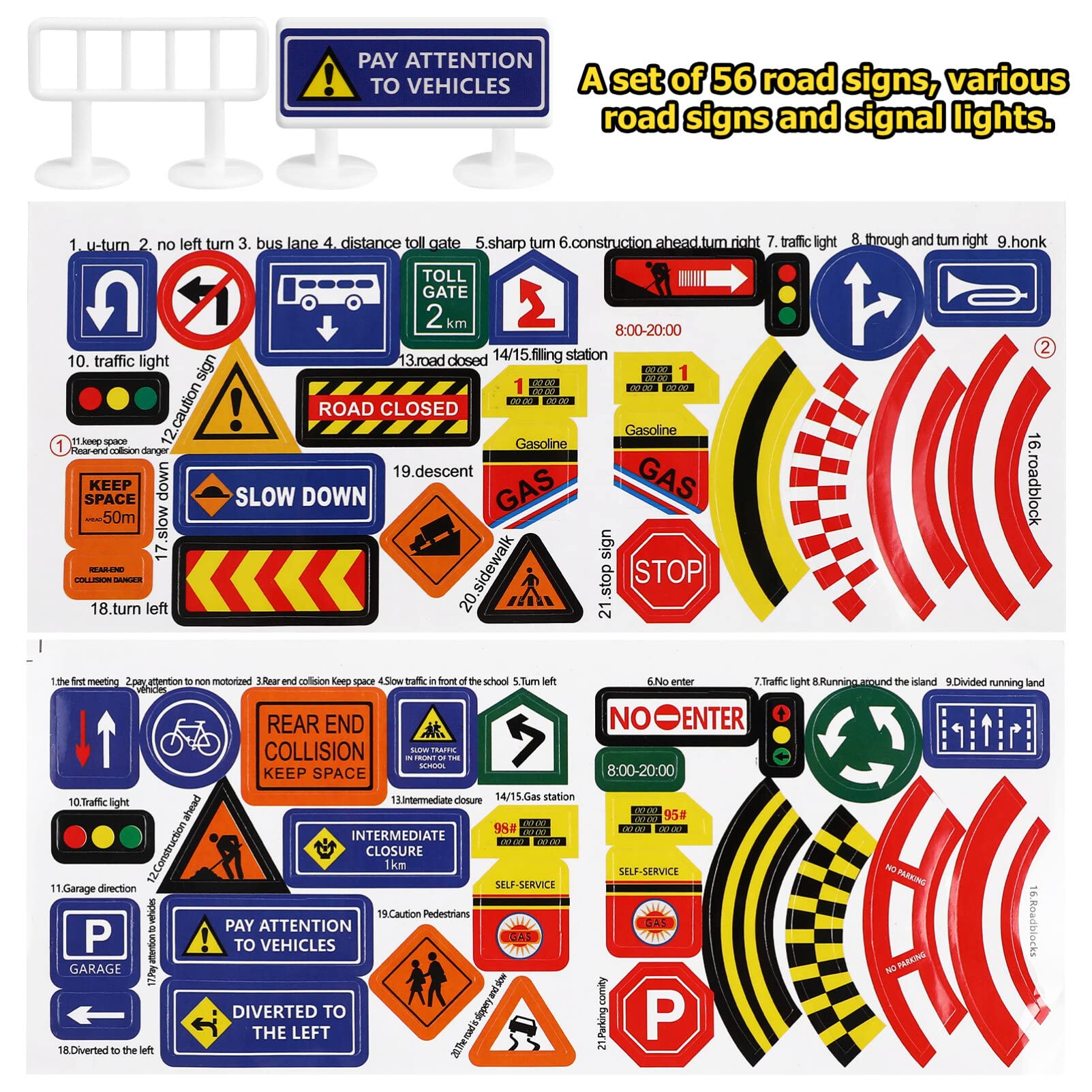 Toy Road Signs Roadcraft 1Set Traffic Road Signs Playset,Mini Street Road Signs Playset with LED Traffic Light for Kids Educational Road Signs Toy Little Mix Merchandise - Image 4