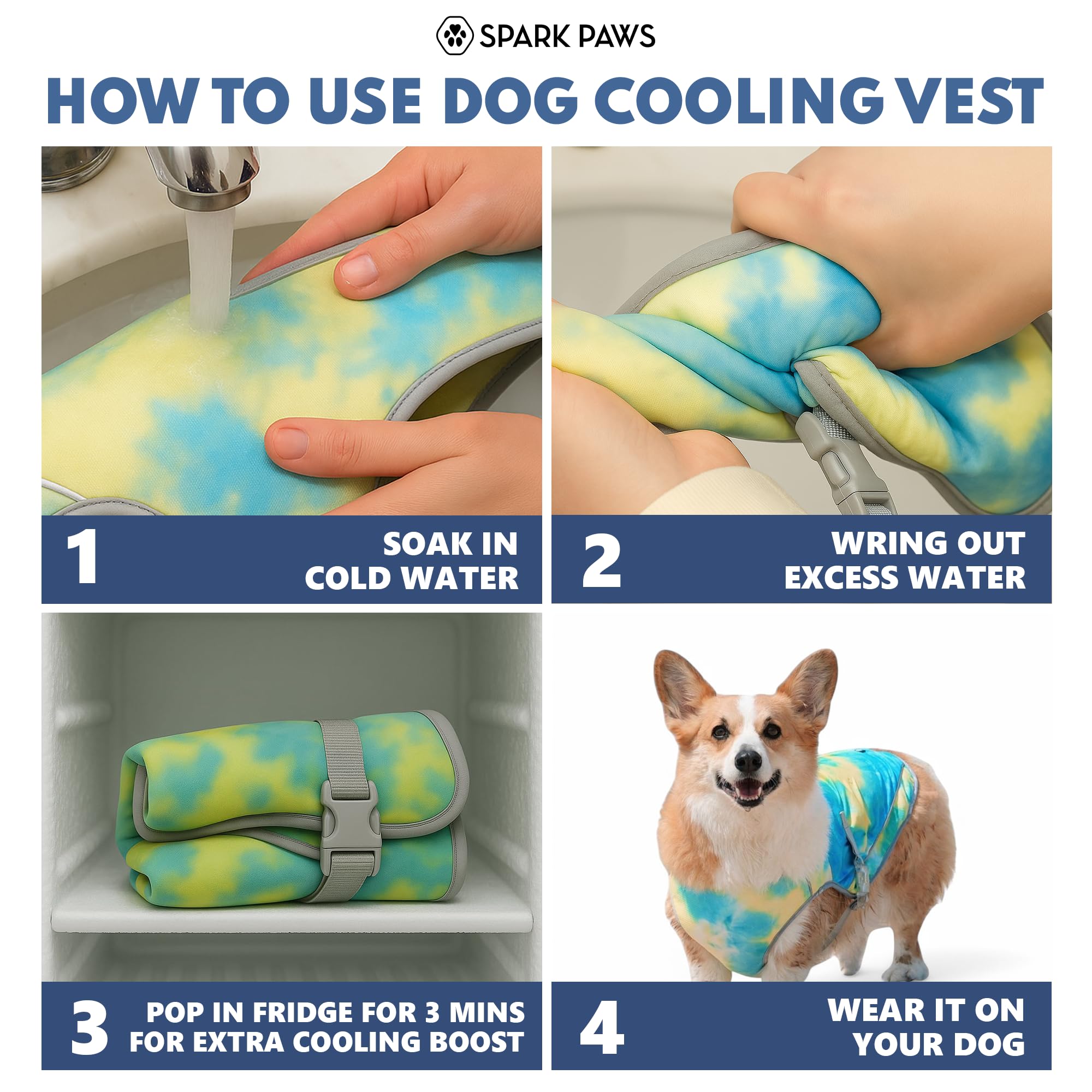 Spark Paws Gilet rafraichissant pour chien - Soulage la chaleur d'été - Léger - Protection solaire SPF 50 - Tempête tropicale - Taille 2XL
