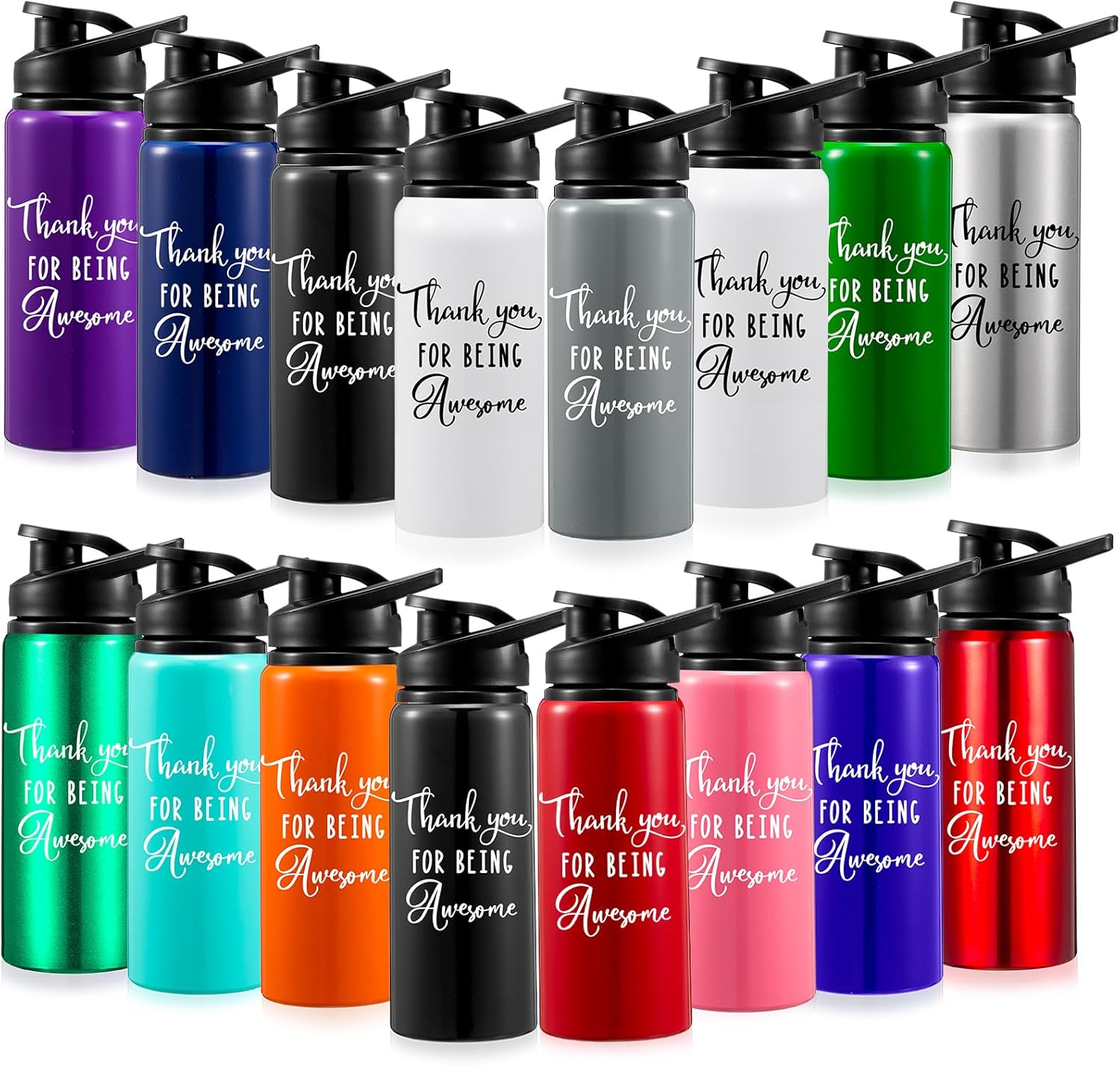 Pinkunn 16 Pcs Employee Appreciation Gifts for Christmas Thank You Water Bottle Gifts For Team Staff Coworker Lightweight Leakproof Thank You for Being Awesome Presents(17 oz,Multicolor)