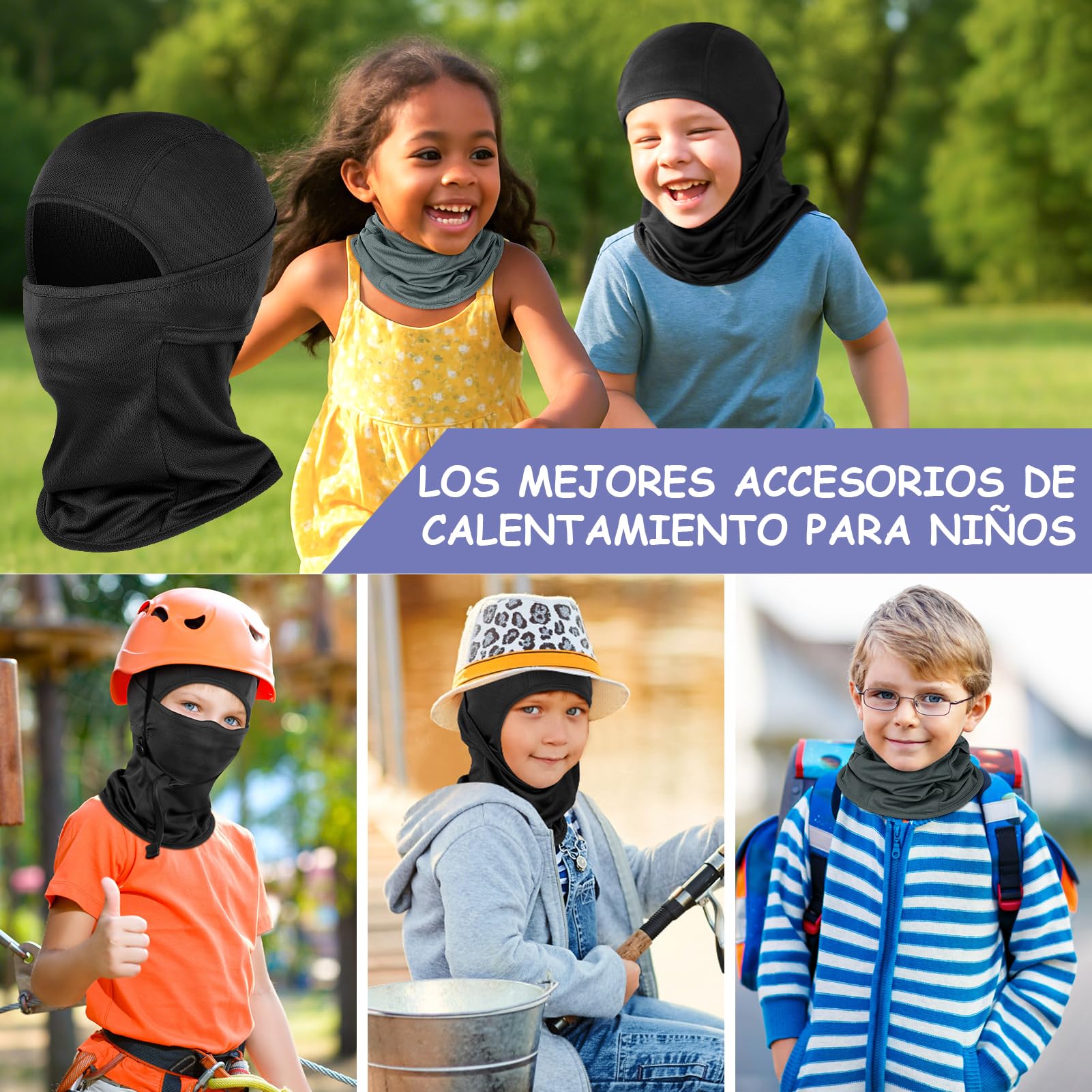 Kiiwah Pasamontañas Niños Multifuncional Blaclava Máscara de Ciclismo Transpirable Sombreros Gorro con Calentador de Cuello para Niños y Niñas Deportes al Aire Libre