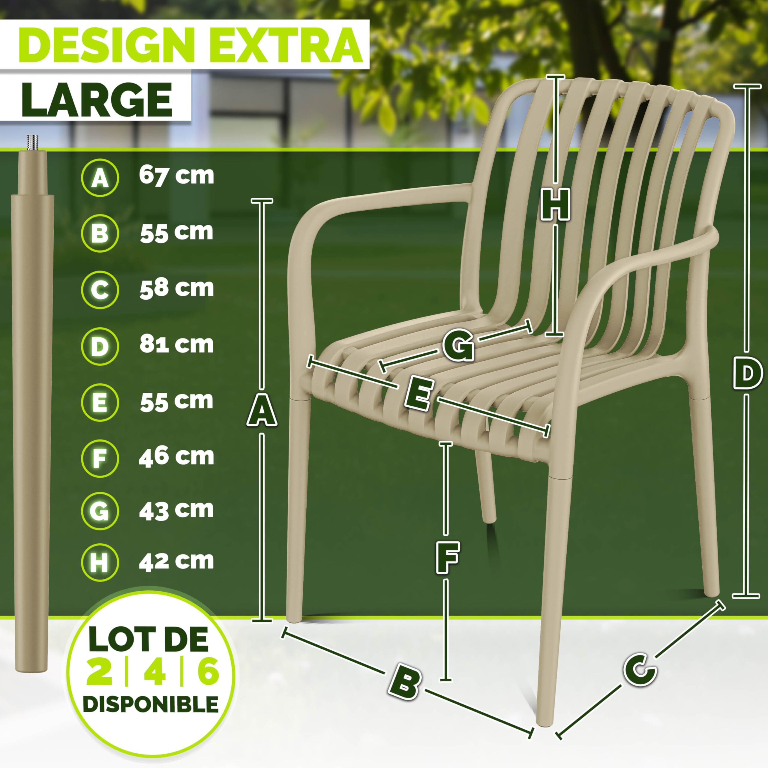 tillvex Lot de 4 chaises de Jardin, empilables, résistantes aux intempéries, avec accoudoirs, Charge maximale : 120 kg, pour extérieur, Balcon, Jardin, terrasse