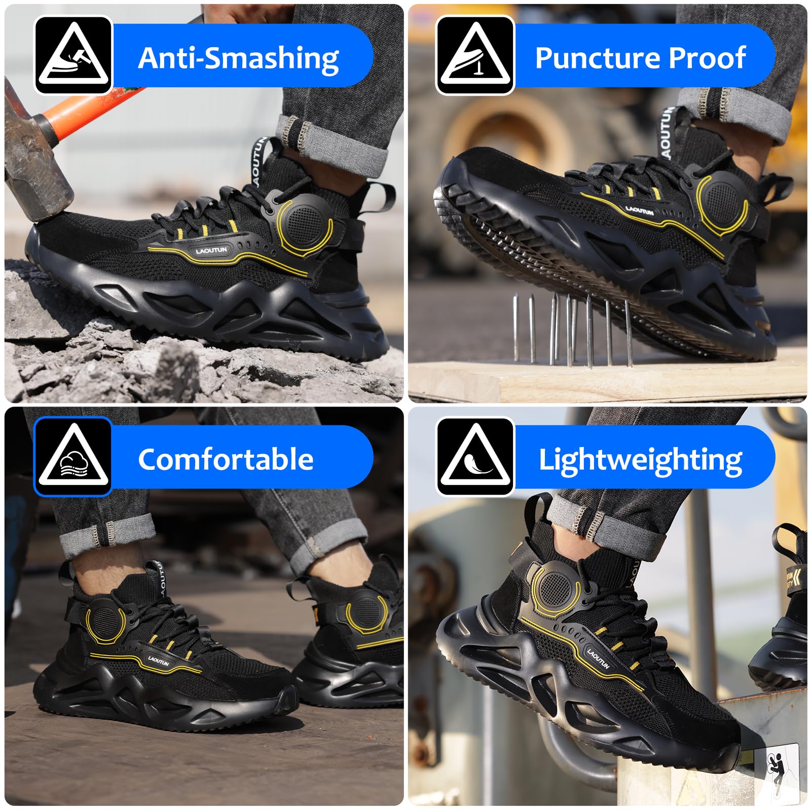 LAoutun Chaussures de sécurité pour Homme, Chaussures de Travail avec Embout en Acier, Chaussures de Travail légères pour Hommes, vêtements de Travail