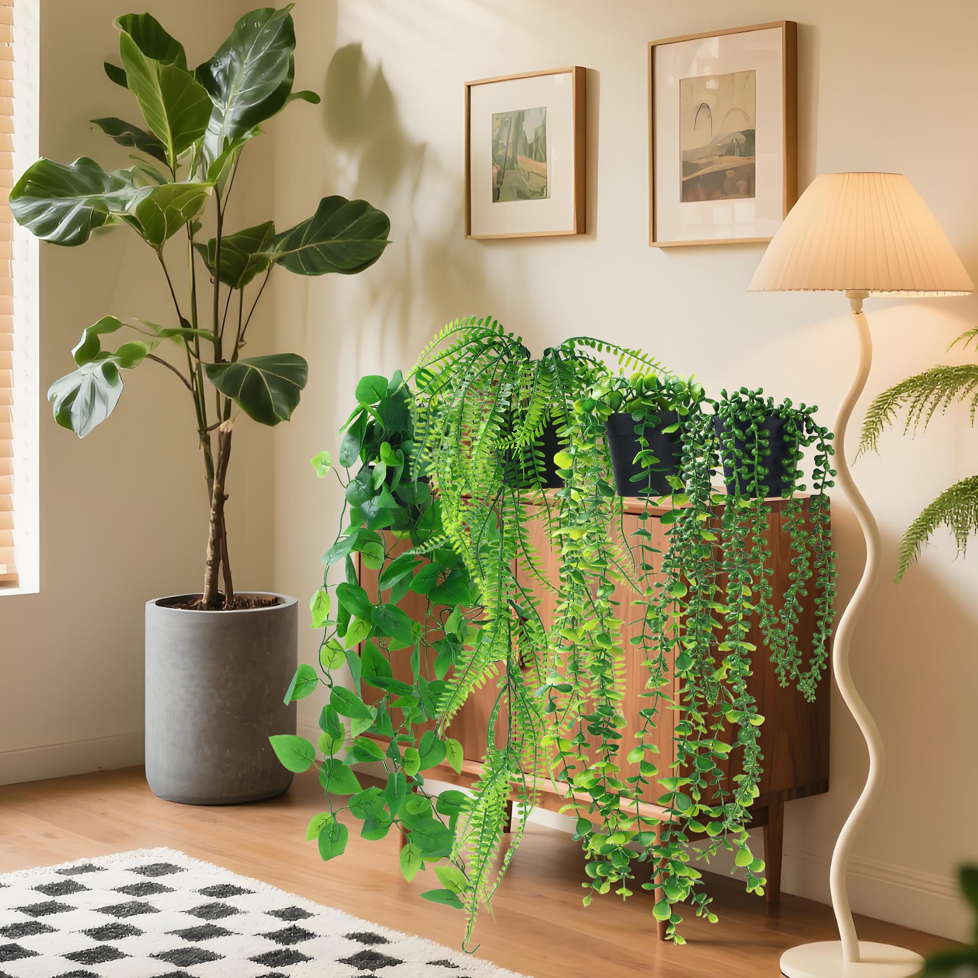 4 Pezzi Pianta Artificiale Sospesa Pianta Finta Cadente con Vaso, Piante Rampicanti Finte, Pianta Artificiale di Edera Pensile Piante Artificiali da Esterno Adatto per Casa Giardini Decorazioni Murali