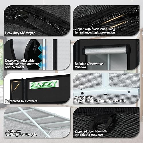 Miniatura 3 de Zazzy Tienda de cultivo de 48 x 48 x 72 pulgadas, tienda de campaña de cultivo de plantas con ventana de observación y bandeja de suelo extraíble