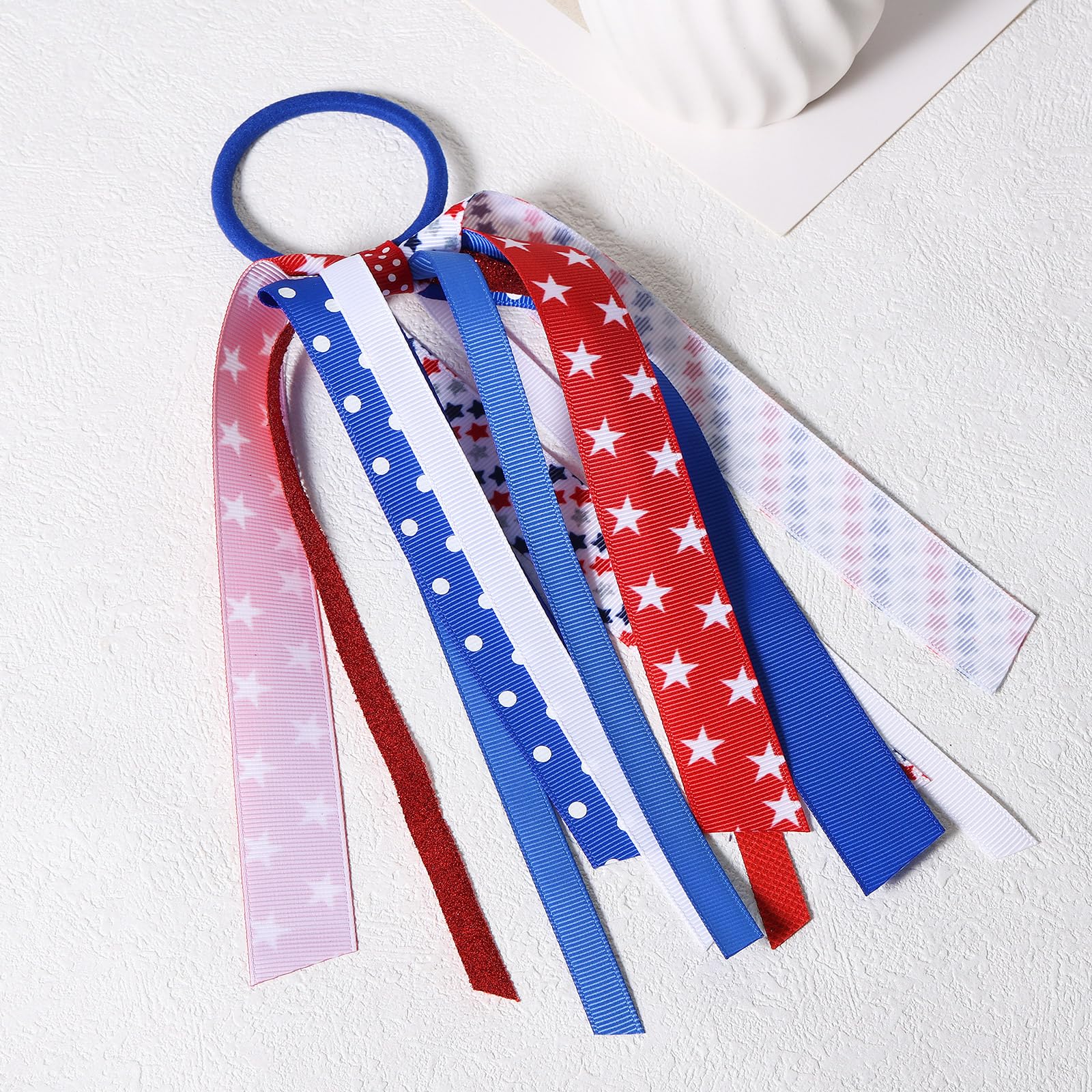 Patriotic Hair Ties - No Damage Elastics for Ponytails, 2 Pack Patriotic 4th of July Hair Scrunchies Set - American Flag  main image 4