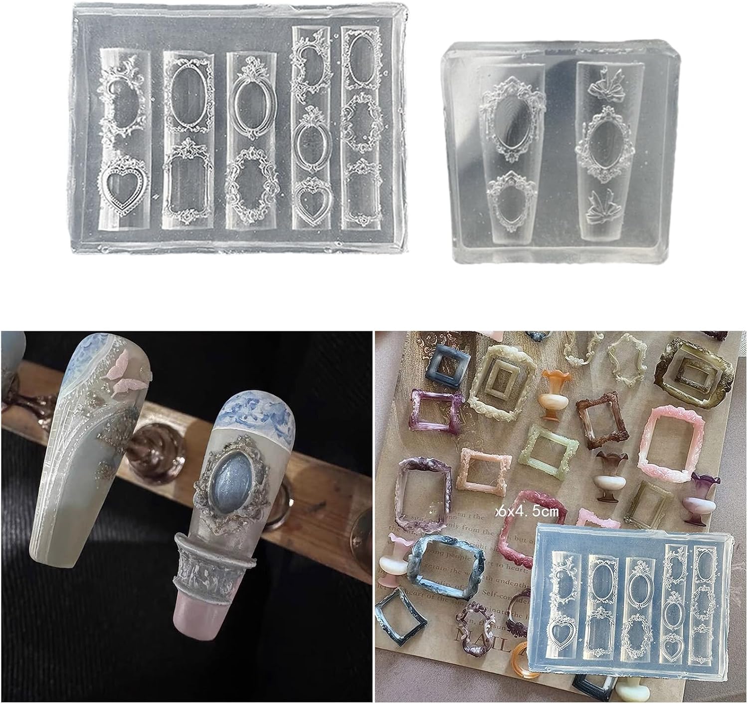 2 Piece Reusable Nails Charm Silicone Molds for Nails Art Creations and Creative Manicure Embellishments Embossed Design Mold