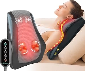 Snailax Massager Shiatsu pour le bas du dos et le cou avec chaleur, Massager pour le dos pour tissus profonds, Coussin de massage 3D pour le cou, les épaules et les jambes, Cadeaux d'anniversaire pour hommes et femmes
